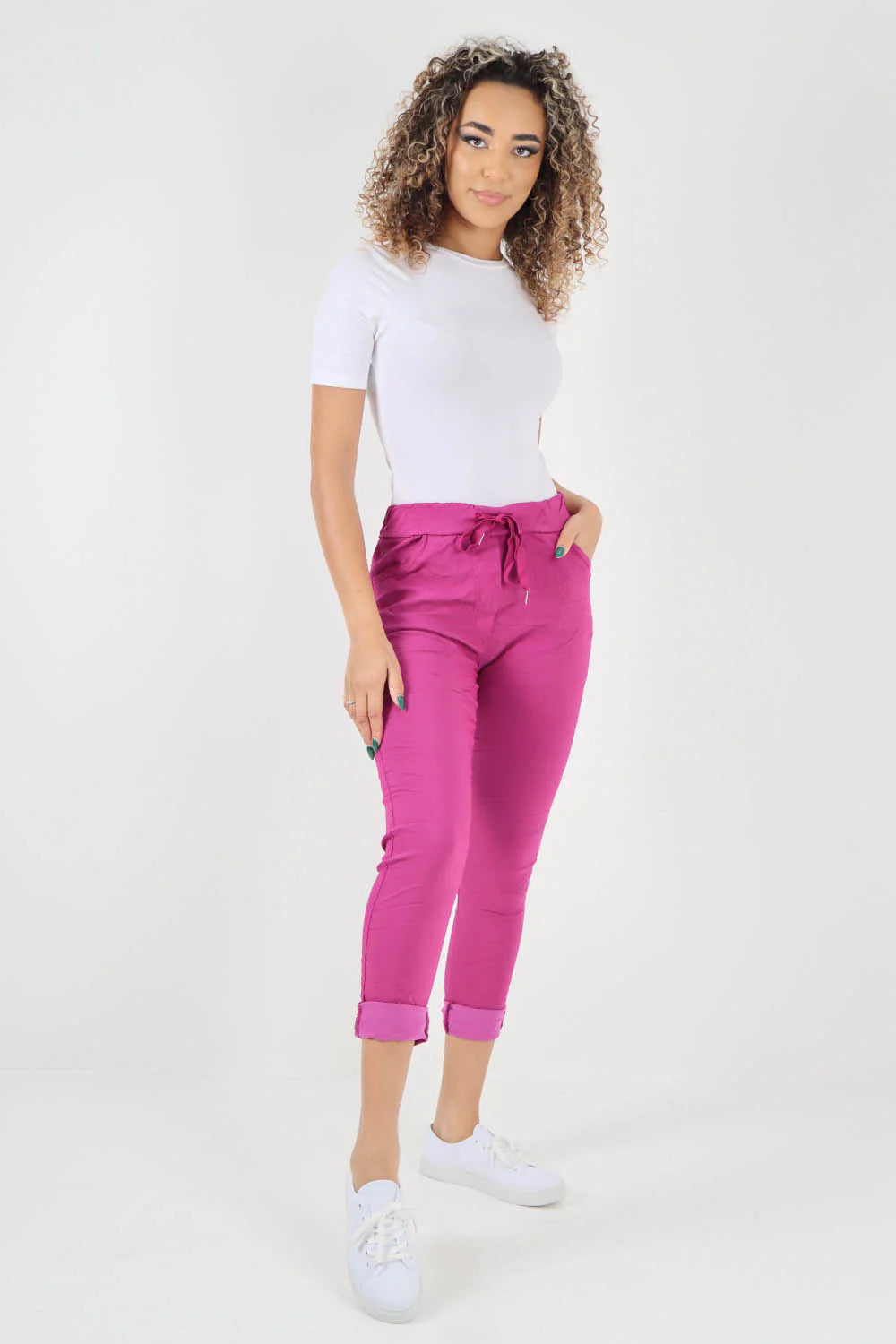 Crushed Drawstring Back Pocket Magic Pants - Pink