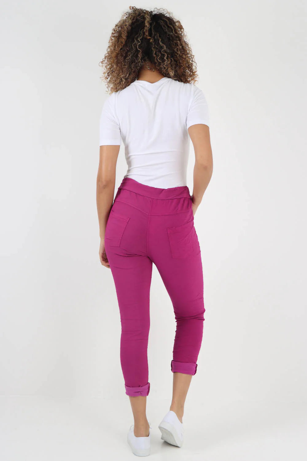 Crushed Drawstring Back Pocket Magic Pants - Pink