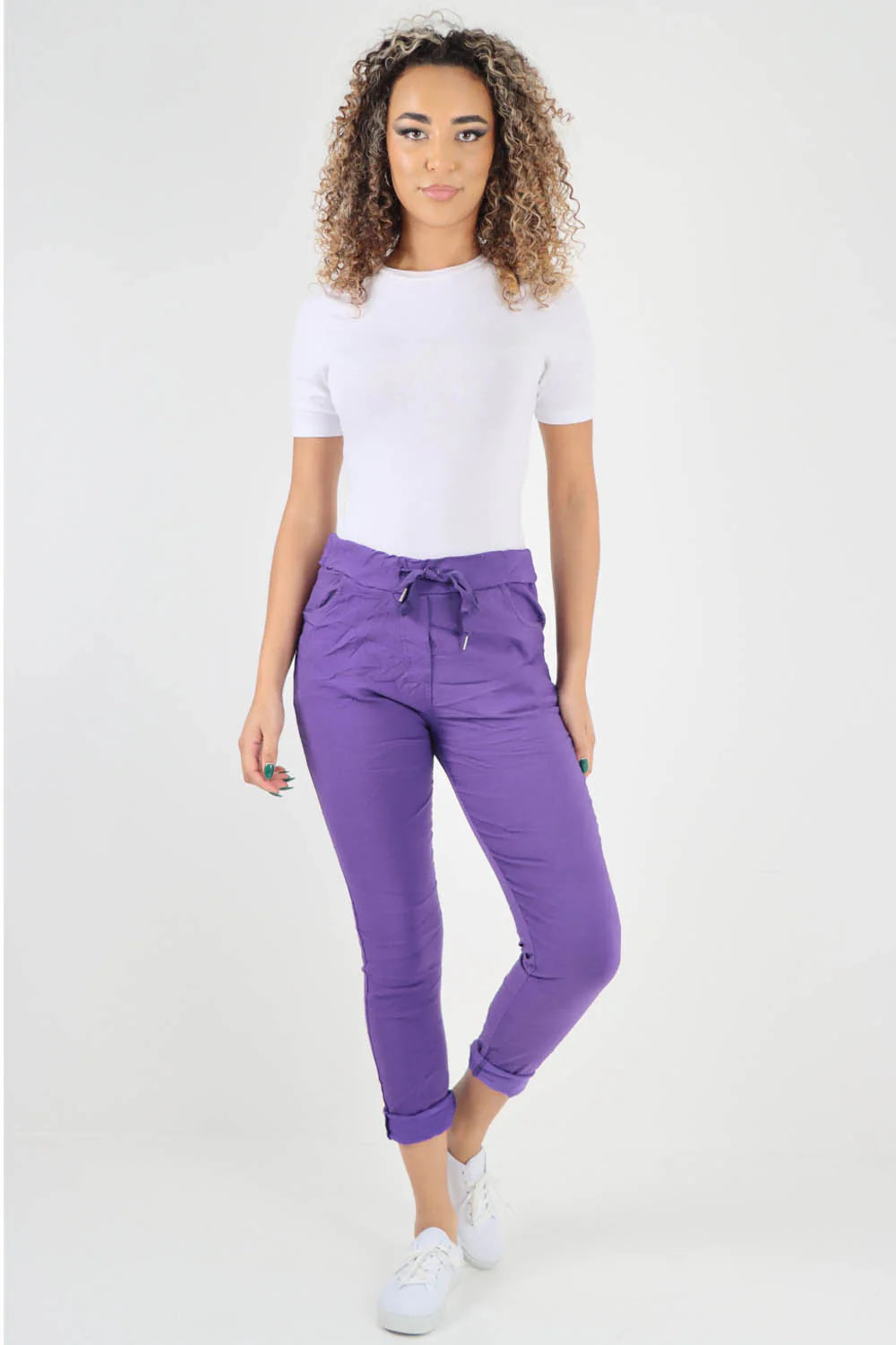 Crushed Drawstring Back Pocket Magic Pants - Purple