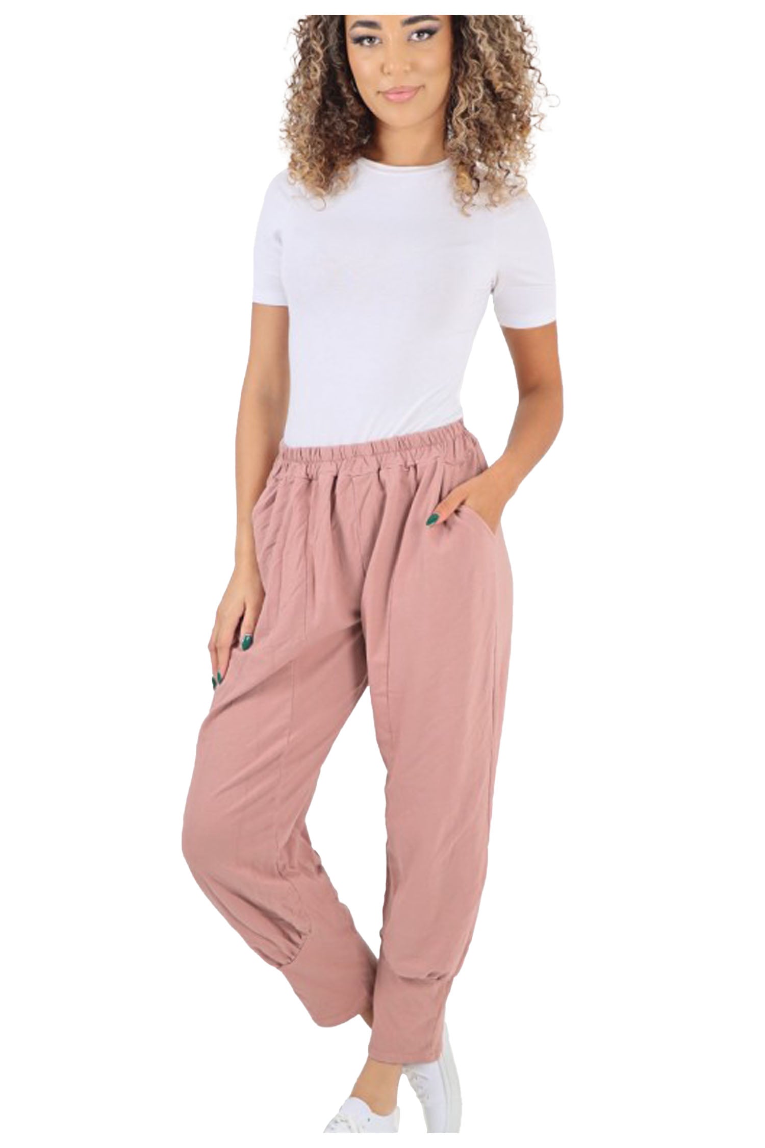 Italian Cuffed Hem Relaxed Fit Trousers - Baby Pink