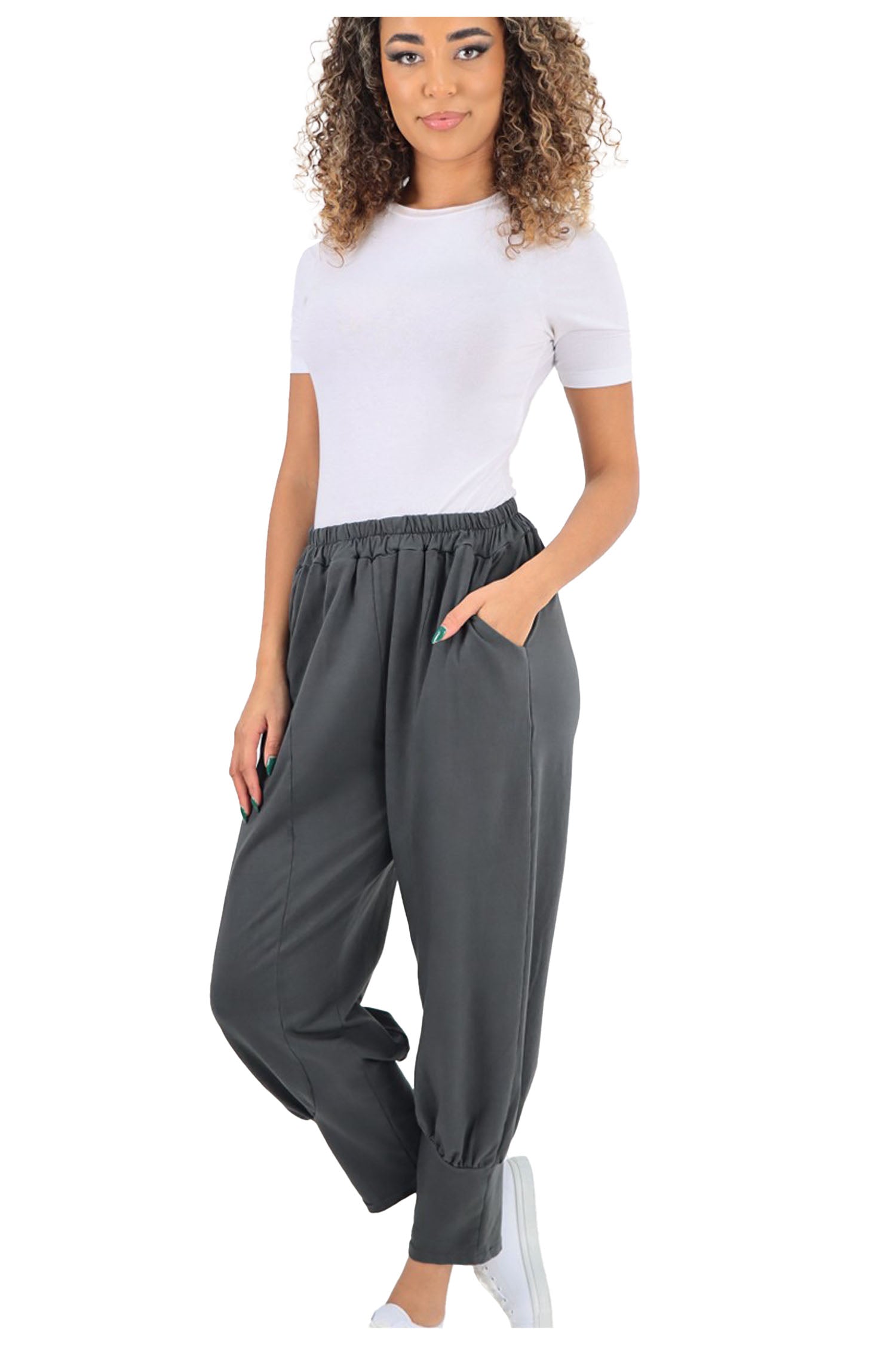 Italian Cuffed Hem Relaxed Fit Trousers - Charcoal