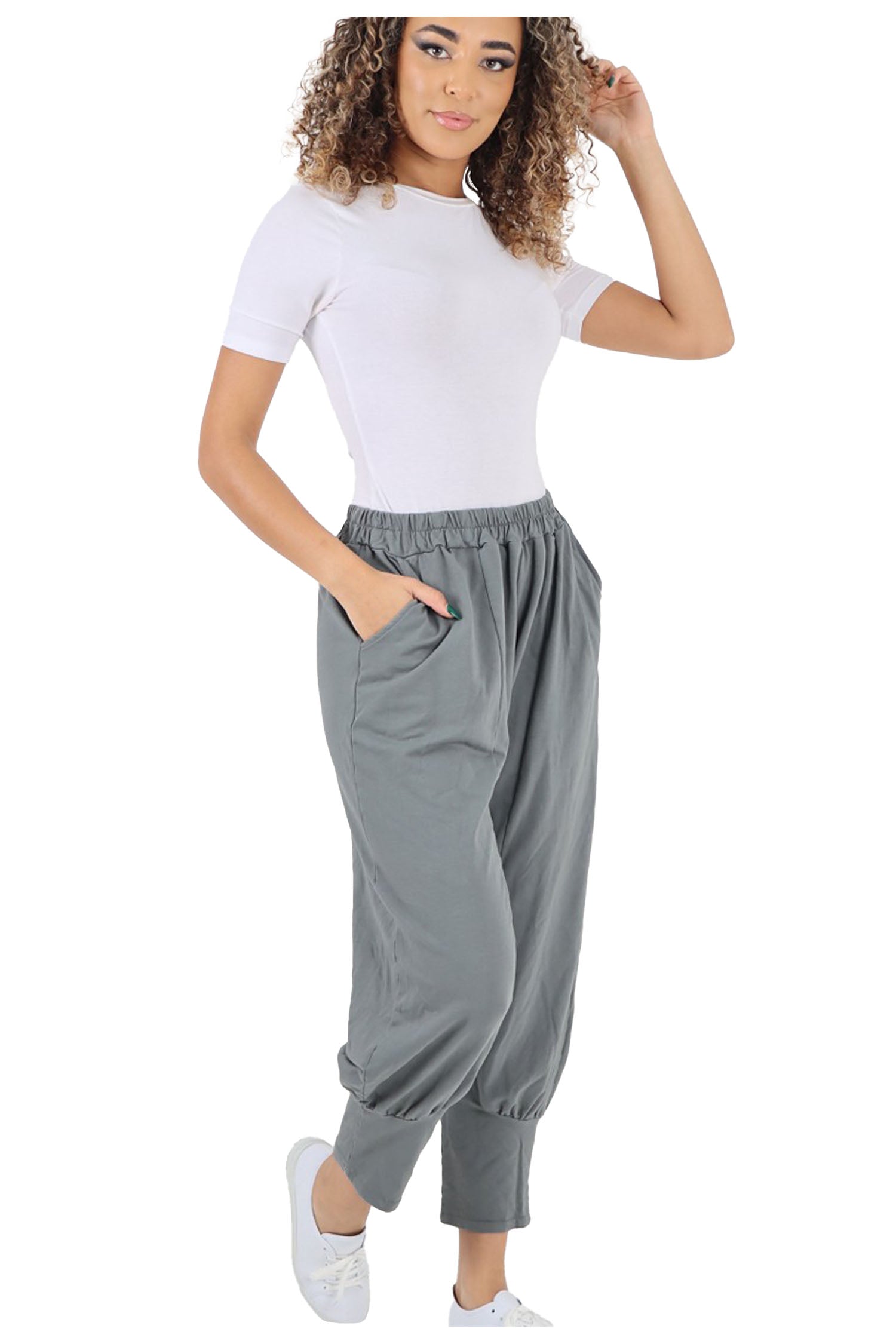 Italian Cuffed Hem Relaxed Fit Trousers - Grey