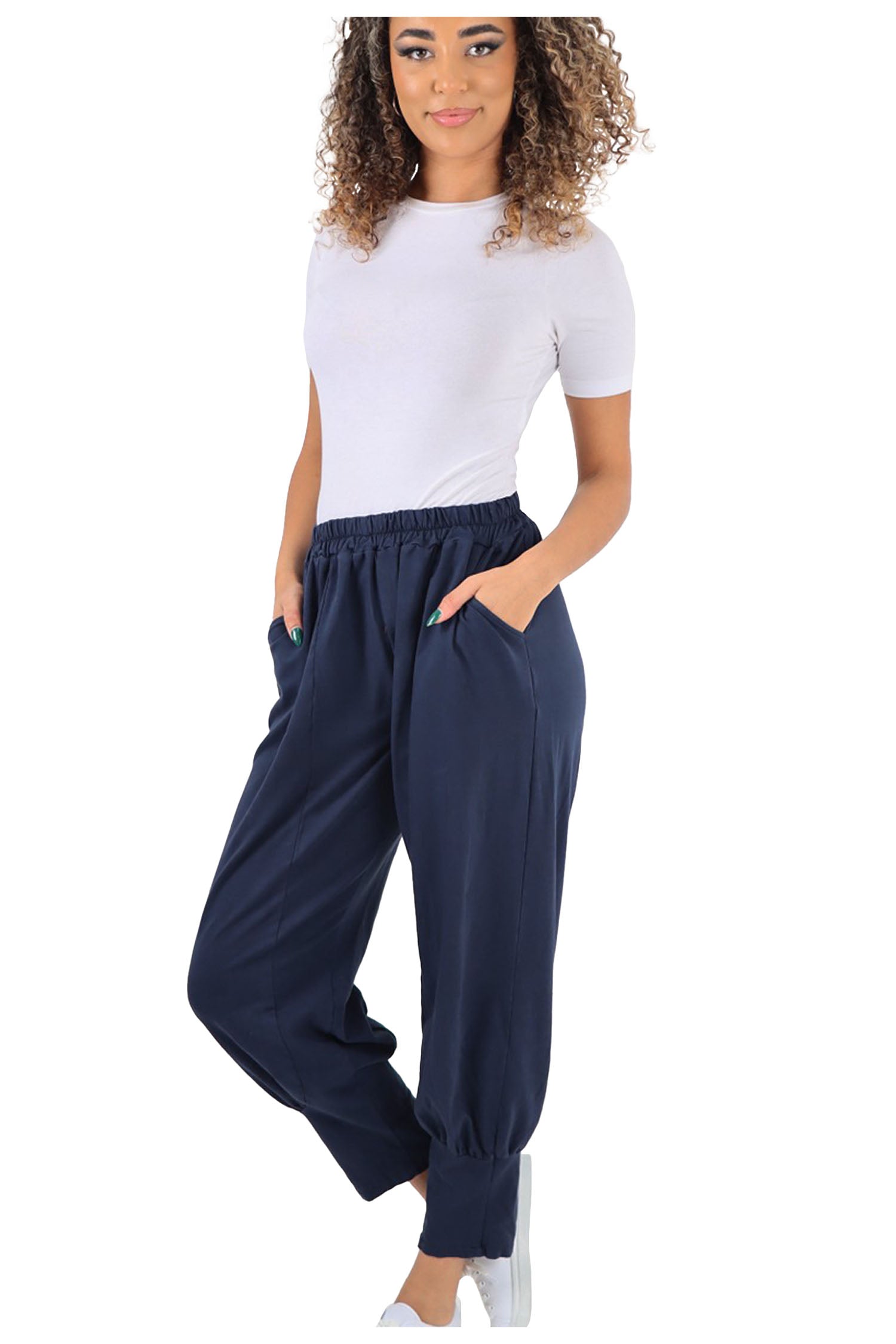 Italian Cuffed Hem Relaxed Fit Trousers - Navy