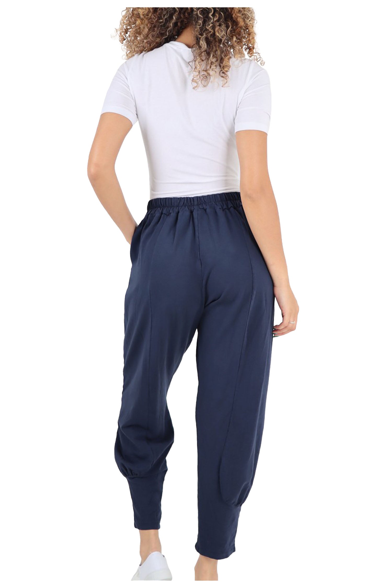 Italian Cuffed Hem Relaxed Fit Trousers - Navy