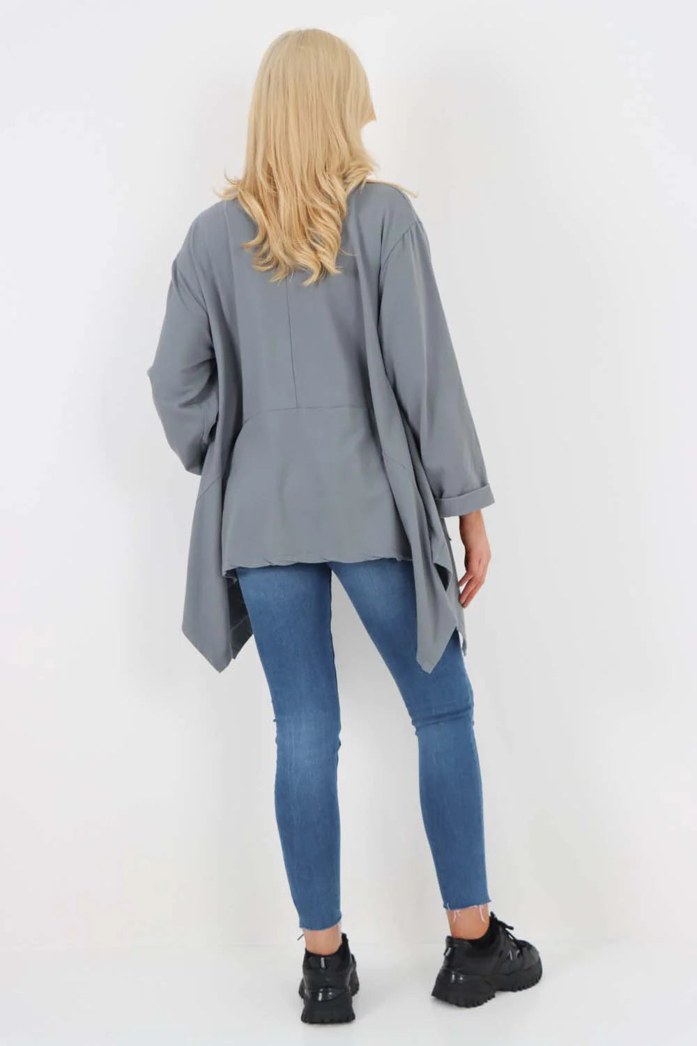 Italian Diagonal Pockets Cotton Tunic Top - Dark Grey