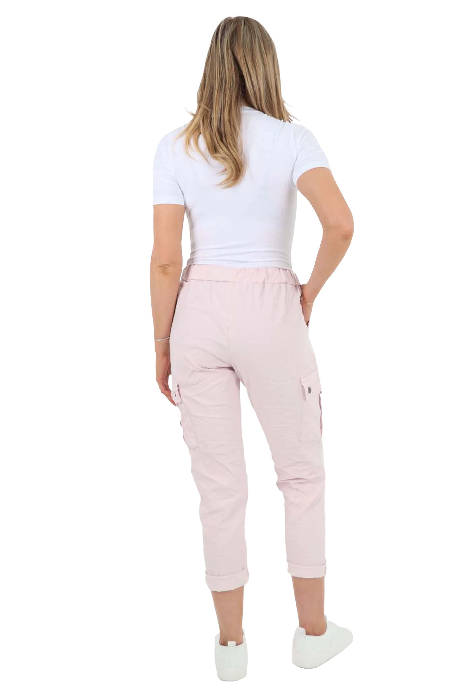 Italian Drawstring Waistband Magic Cargo Trouser - Baby Pink