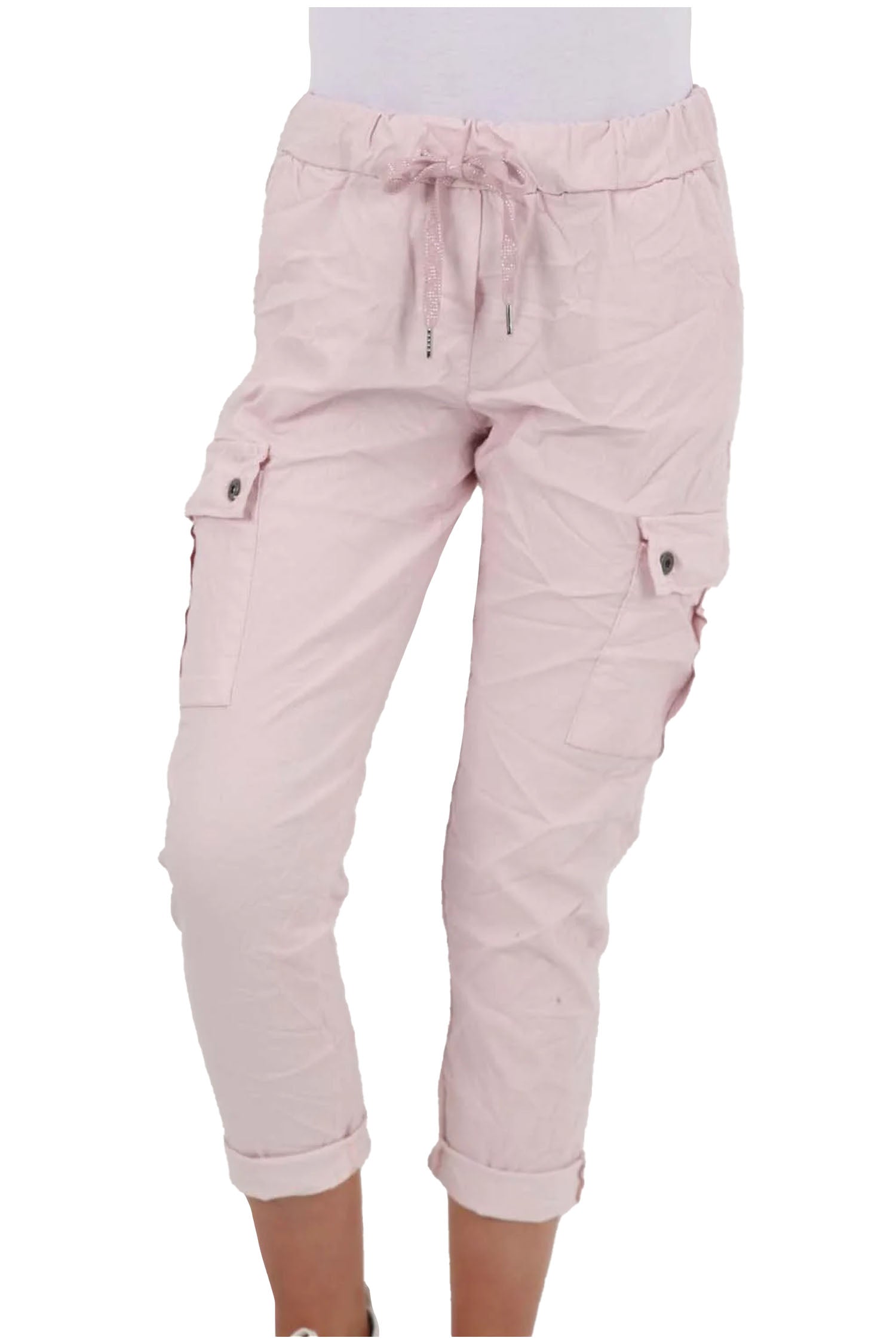 Italian Drawstring Waistband Magic Cargo Trouser - Baby Pink