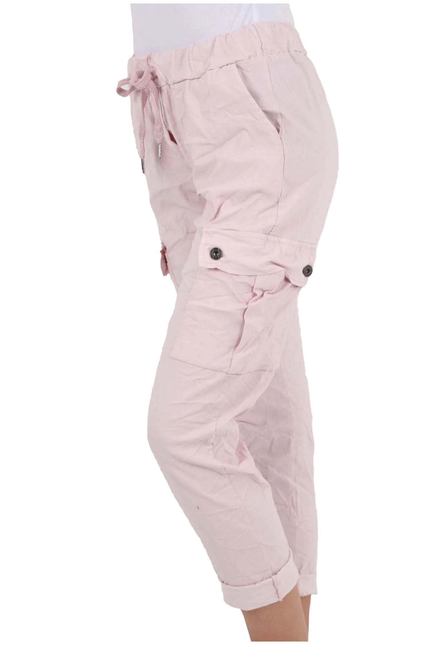 Italian Drawstring Waistband Magic Cargo Trouser - Baby Pink