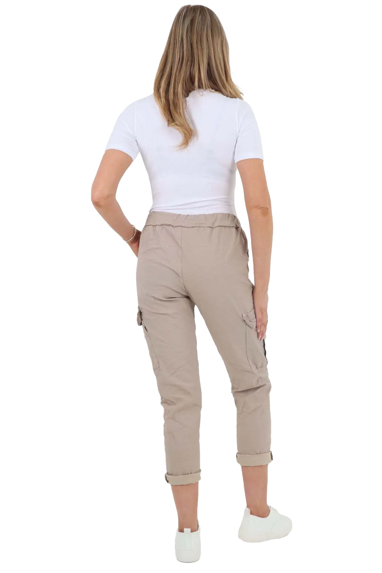 Italian Drawstring Waistband Magic Cargo Trouser - Beige