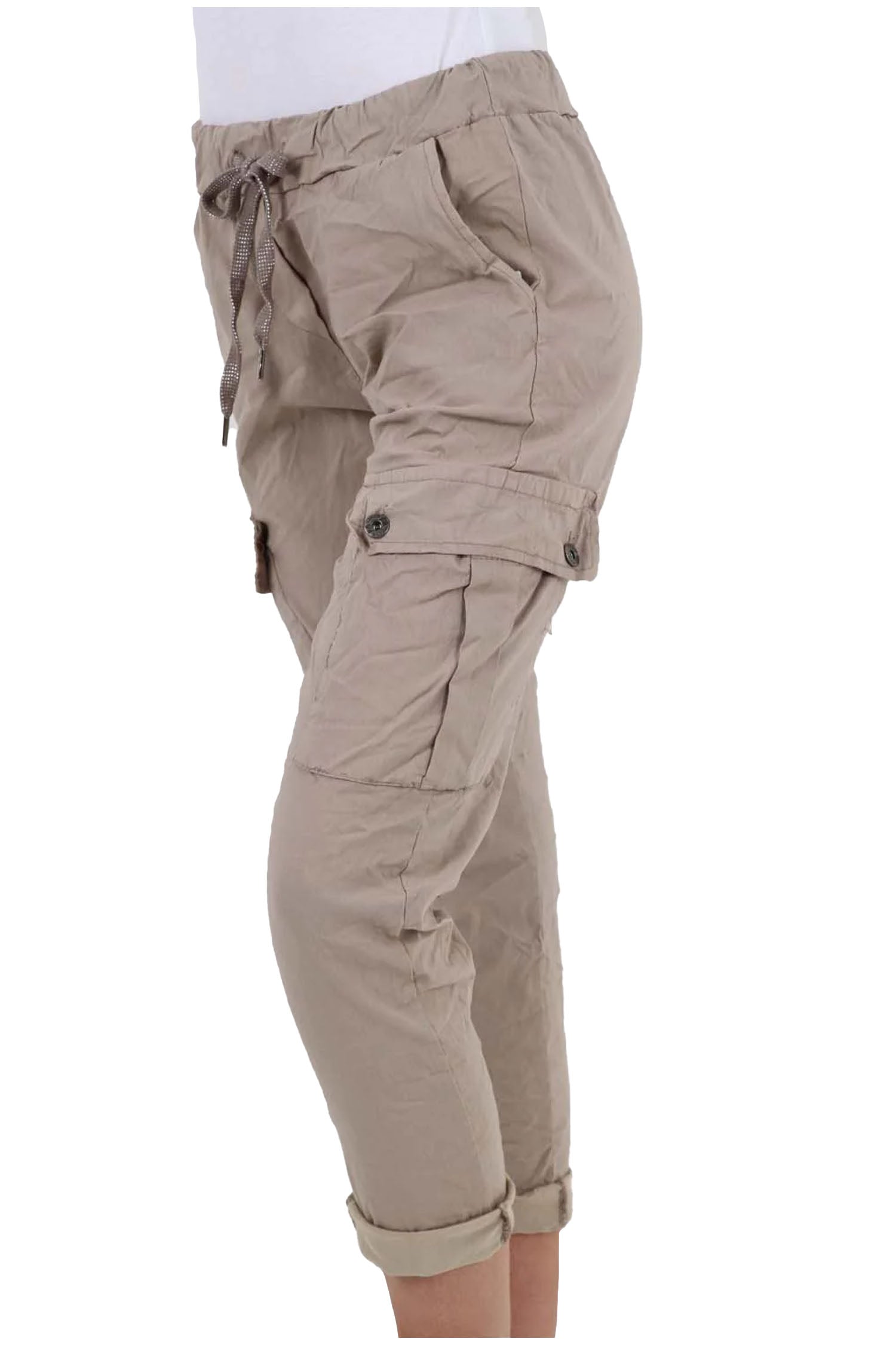 Italian Drawstring Waistband Magic Cargo Trouser - Beige