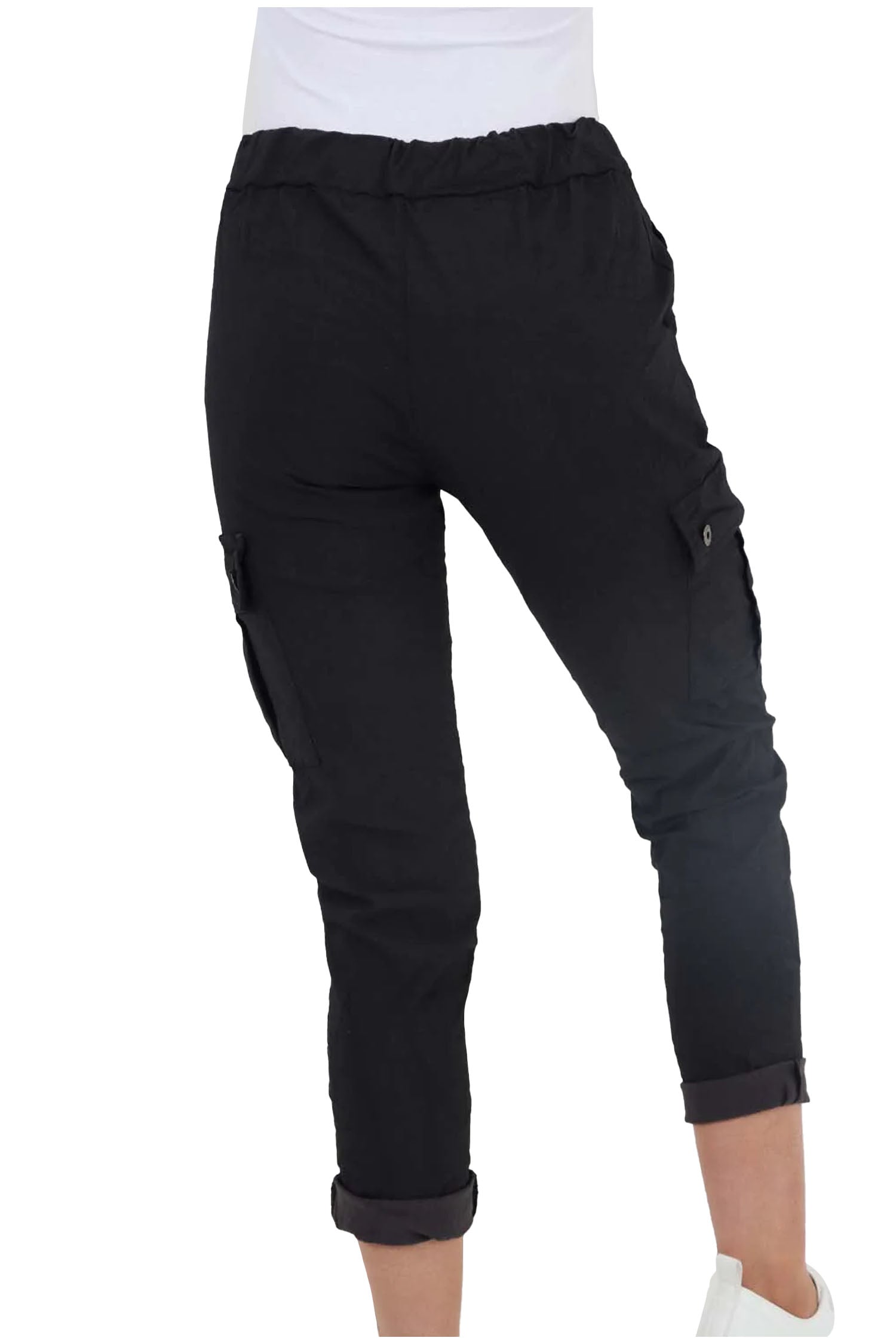 Italian Drawstring Waistband Magic Cargo Trouser - Black