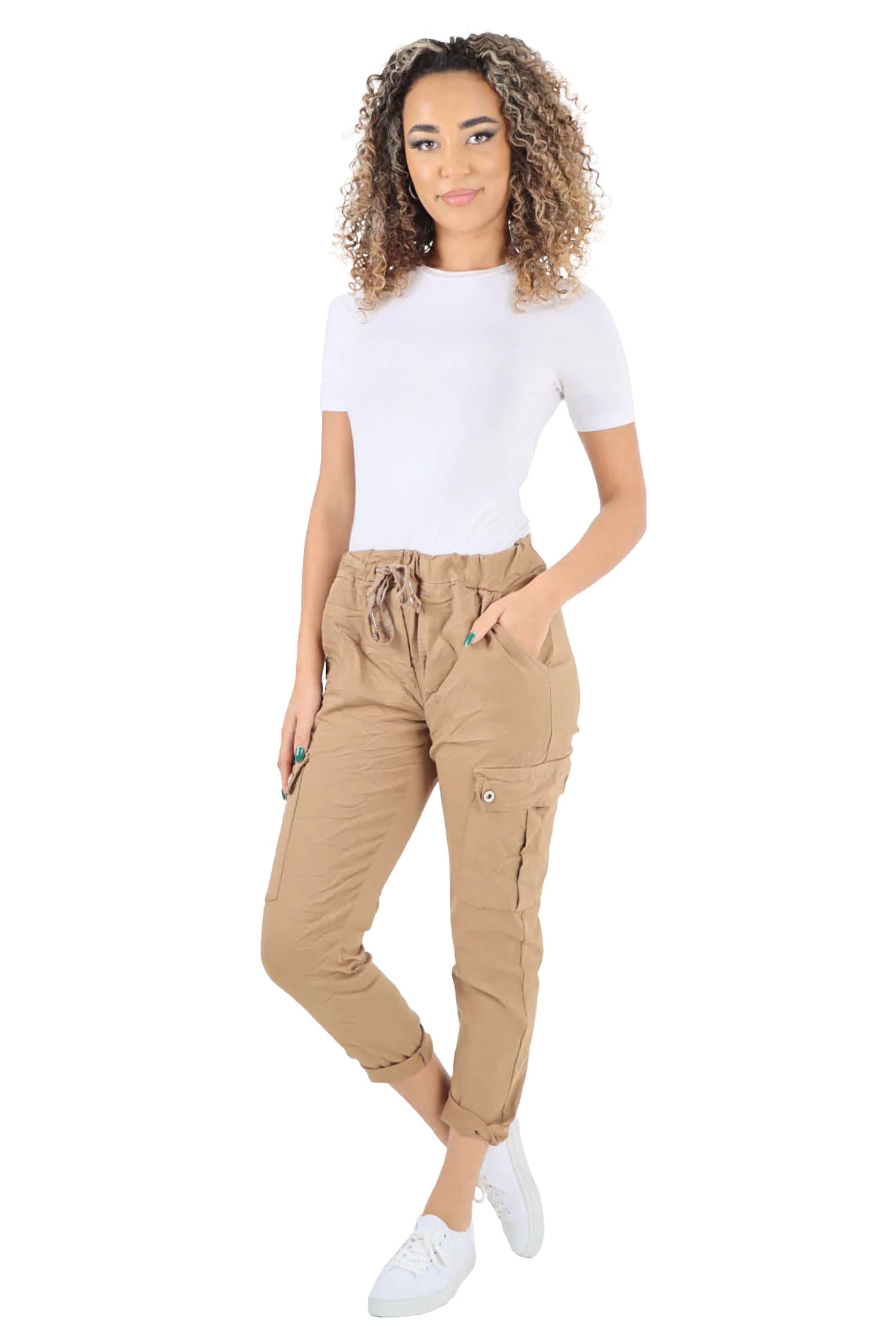 Italian Drawstring Waistband Magic Cargo Trouser - Camel