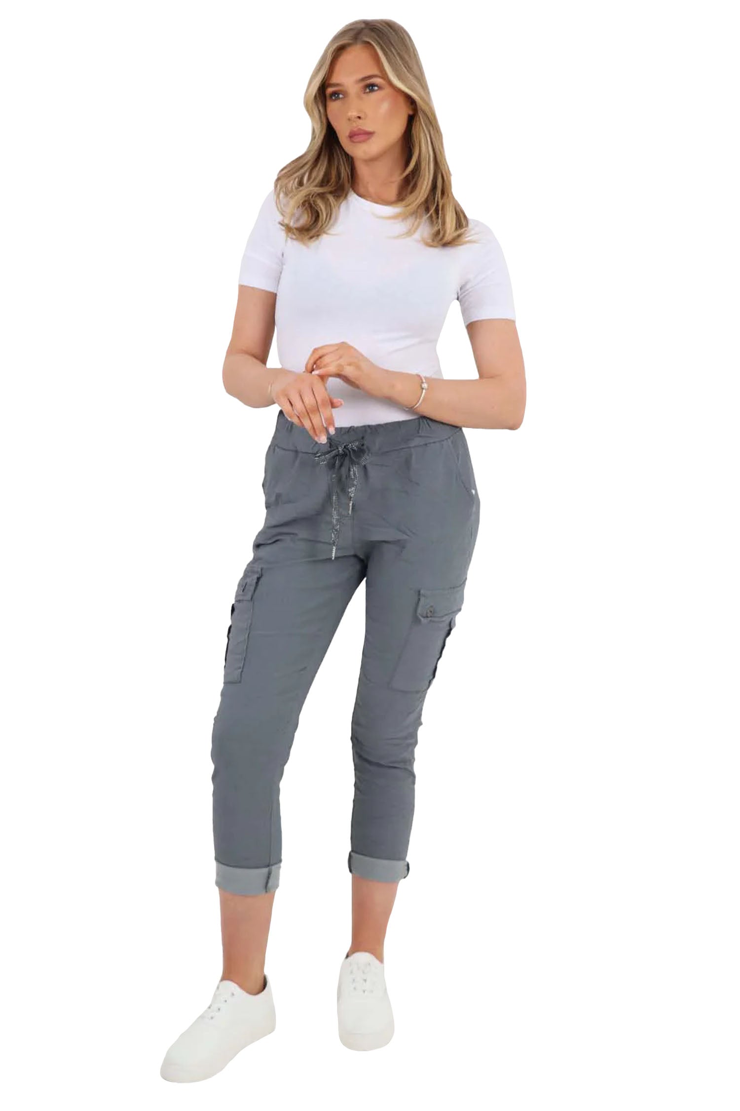 Italian Drawstring Waistband Magic Cargo Trouser - Charcoal