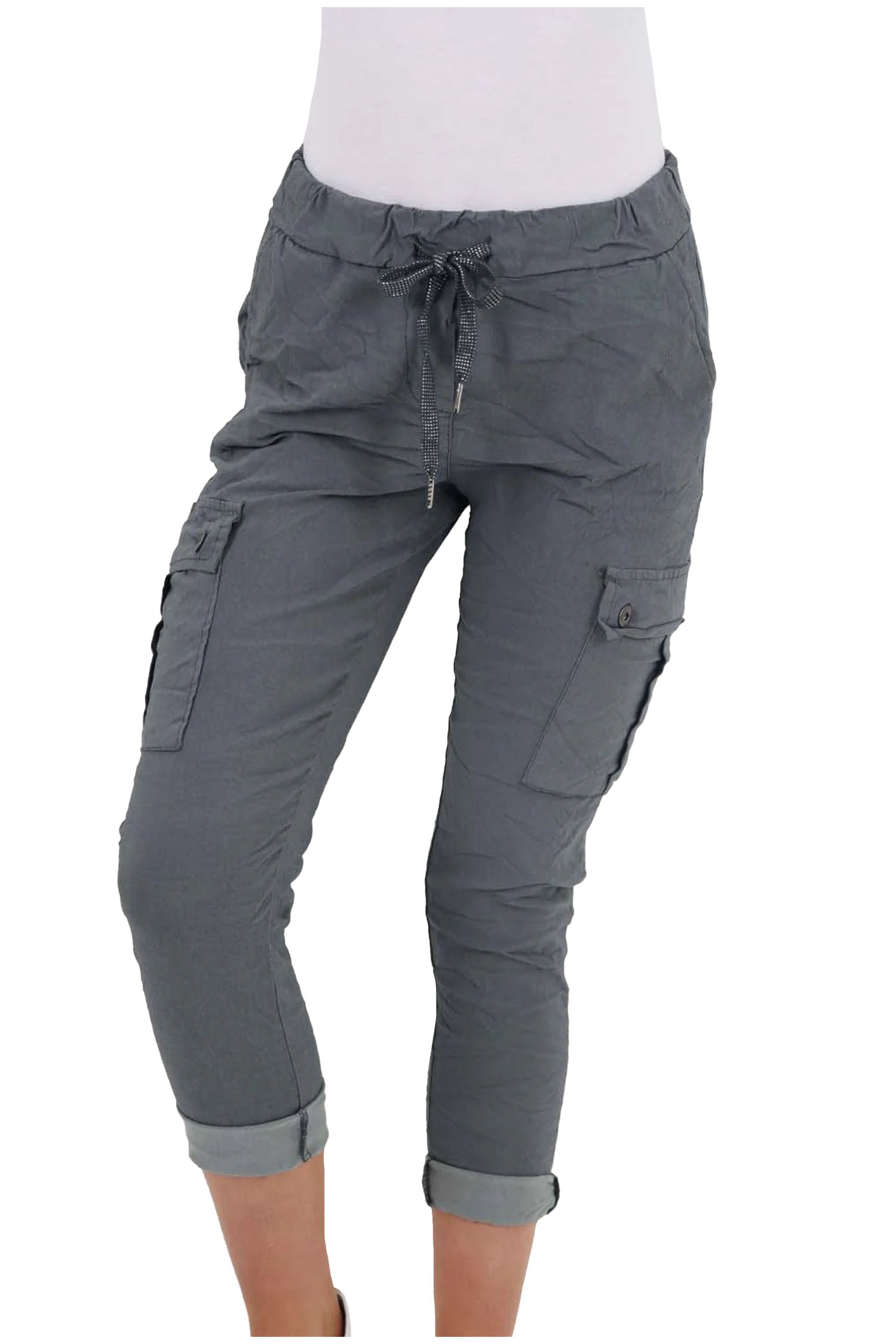 Italian Drawstring Waistband Magic Cargo Trouser - Charcoal