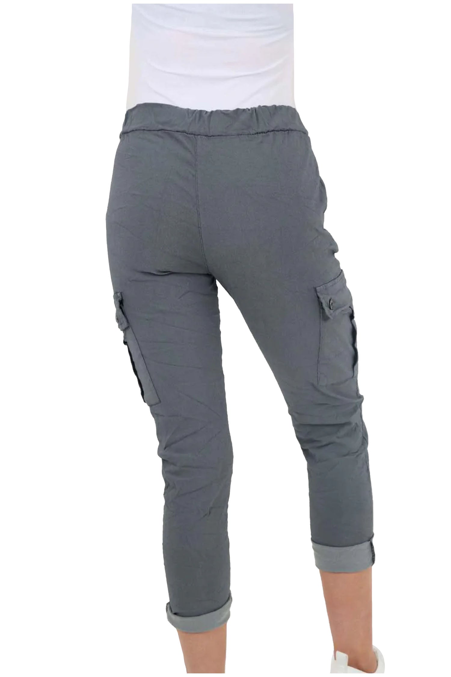 Italian Drawstring Waistband Magic Cargo Trouser - Charcoal