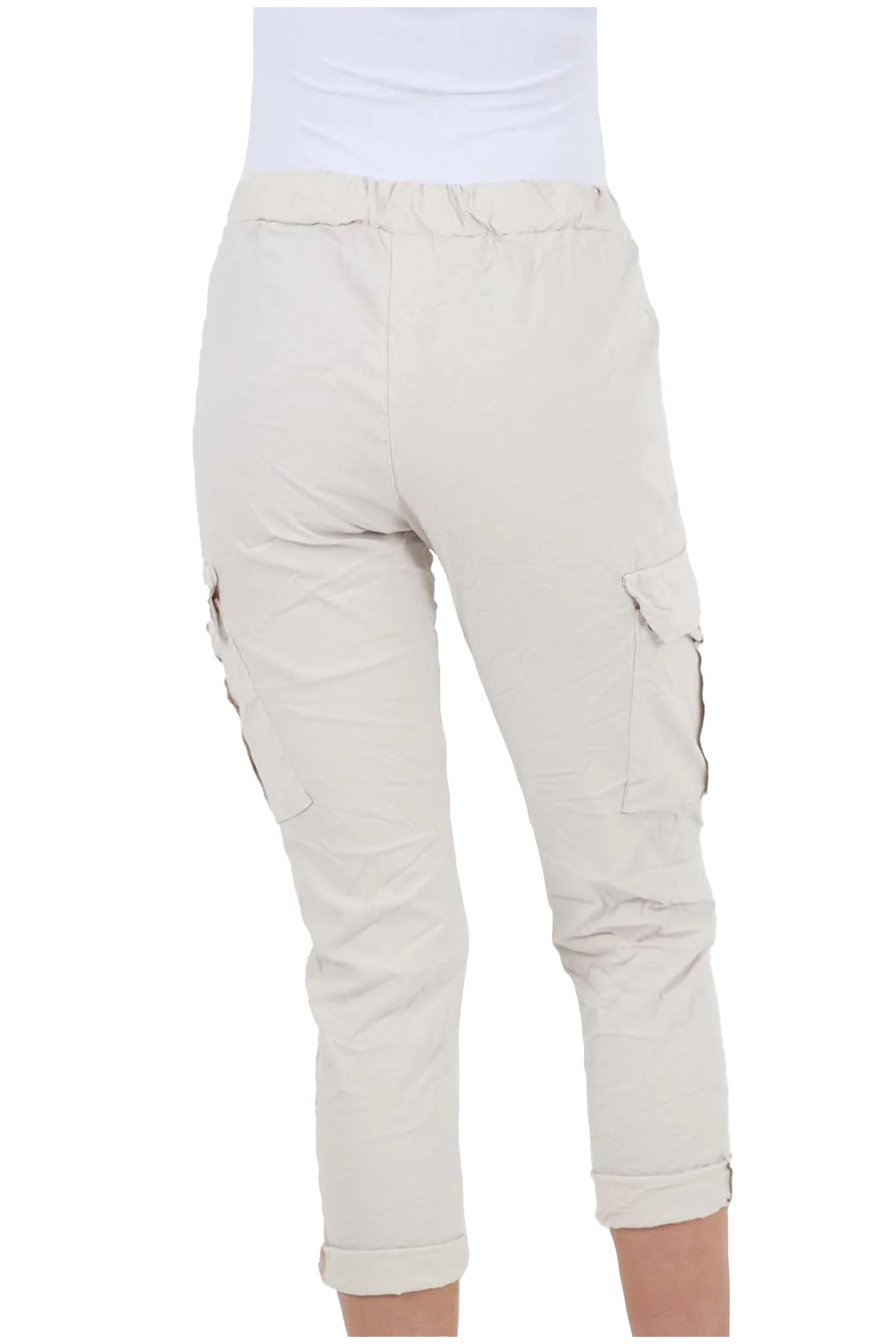 Italian Drawstring Waistband Magic Cargo Trouser - Cream