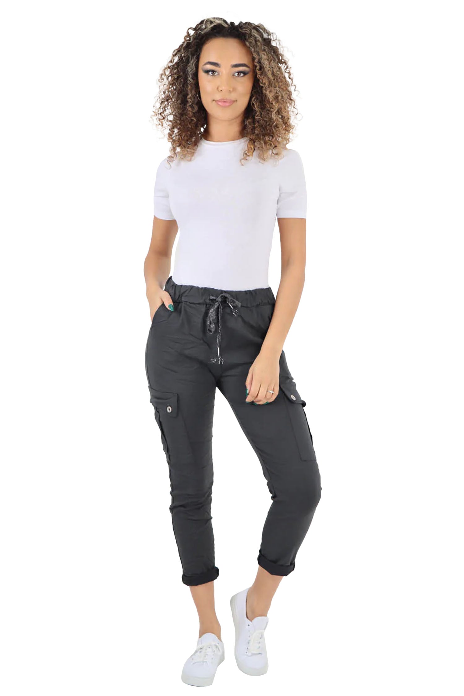 Italian Drawstring Waistband Magic Cargo Trouser - Dark Grey