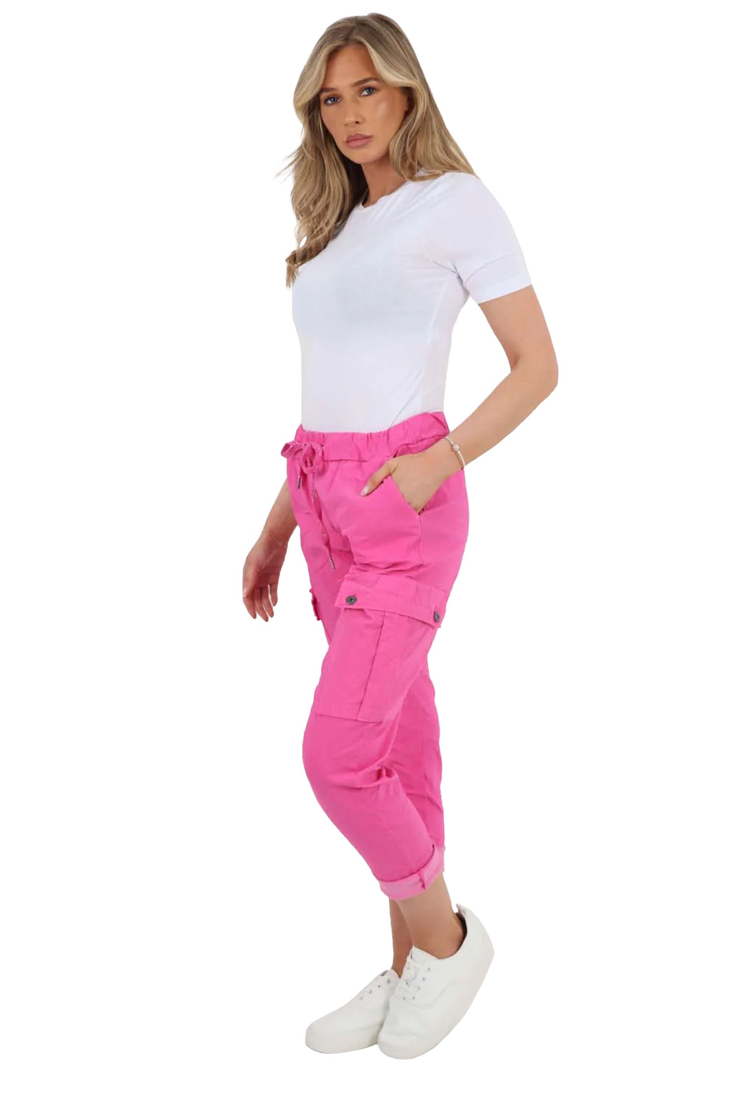 Italian Drawstring Waistband Magic Cargo Trouser - Fuchsia