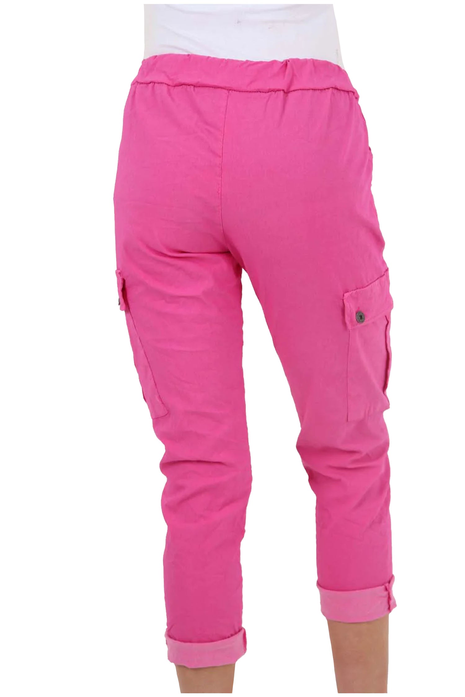 Italian Drawstring Waistband Magic Cargo Trouser - Fuchsia