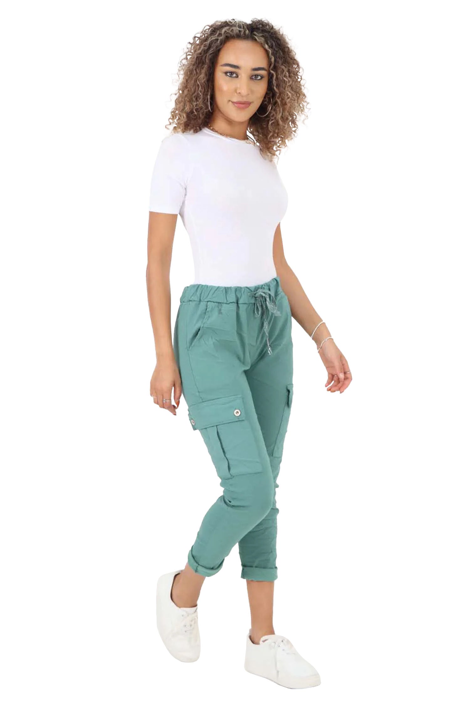 Italian Drawstring Waistband Magic Cargo Trouser - Jade Green