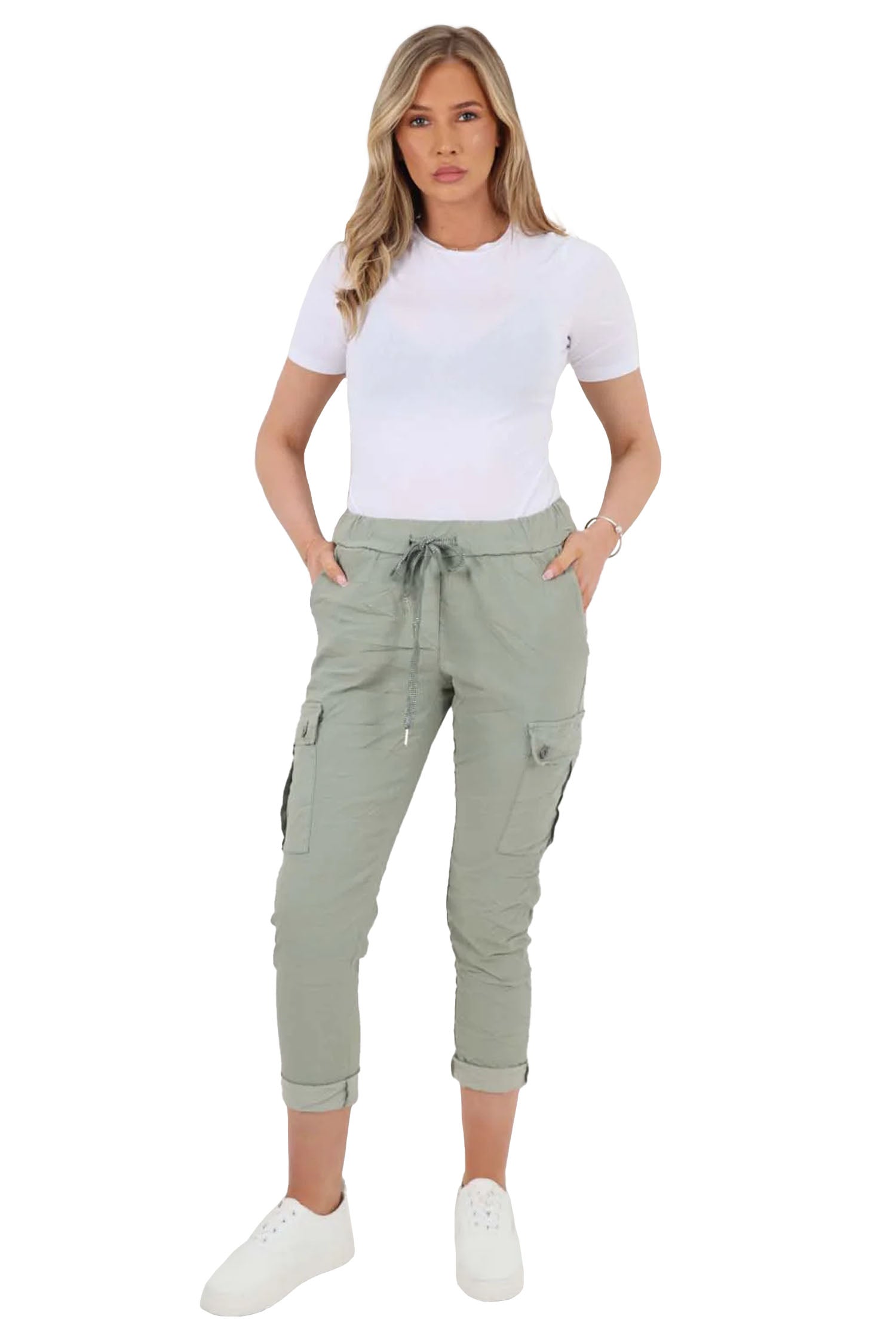 Italian Drawstring Waistband Magic Cargo Trouser - Khaki