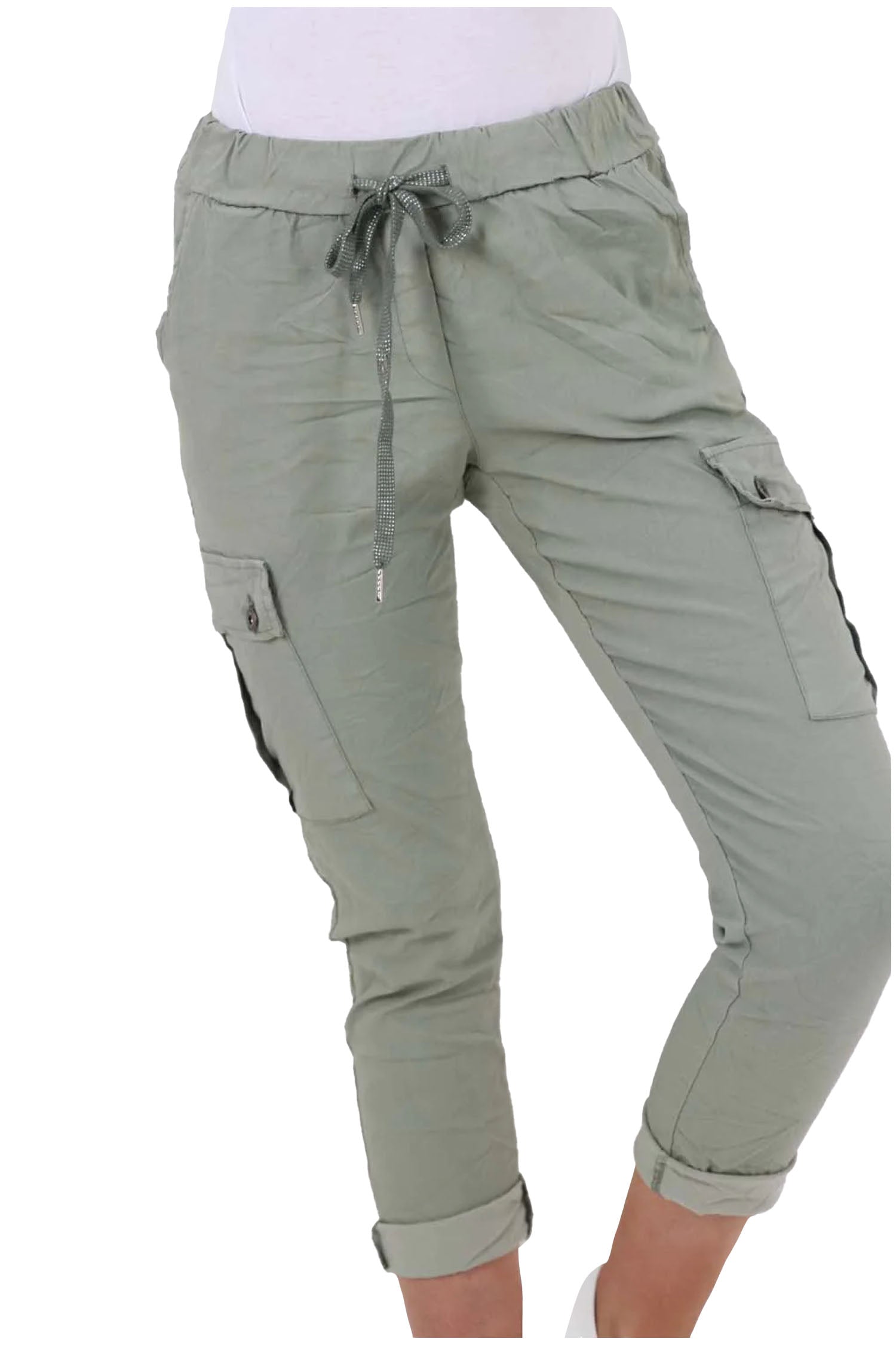 Italian Drawstring Waistband Magic Cargo Trouser - Khaki