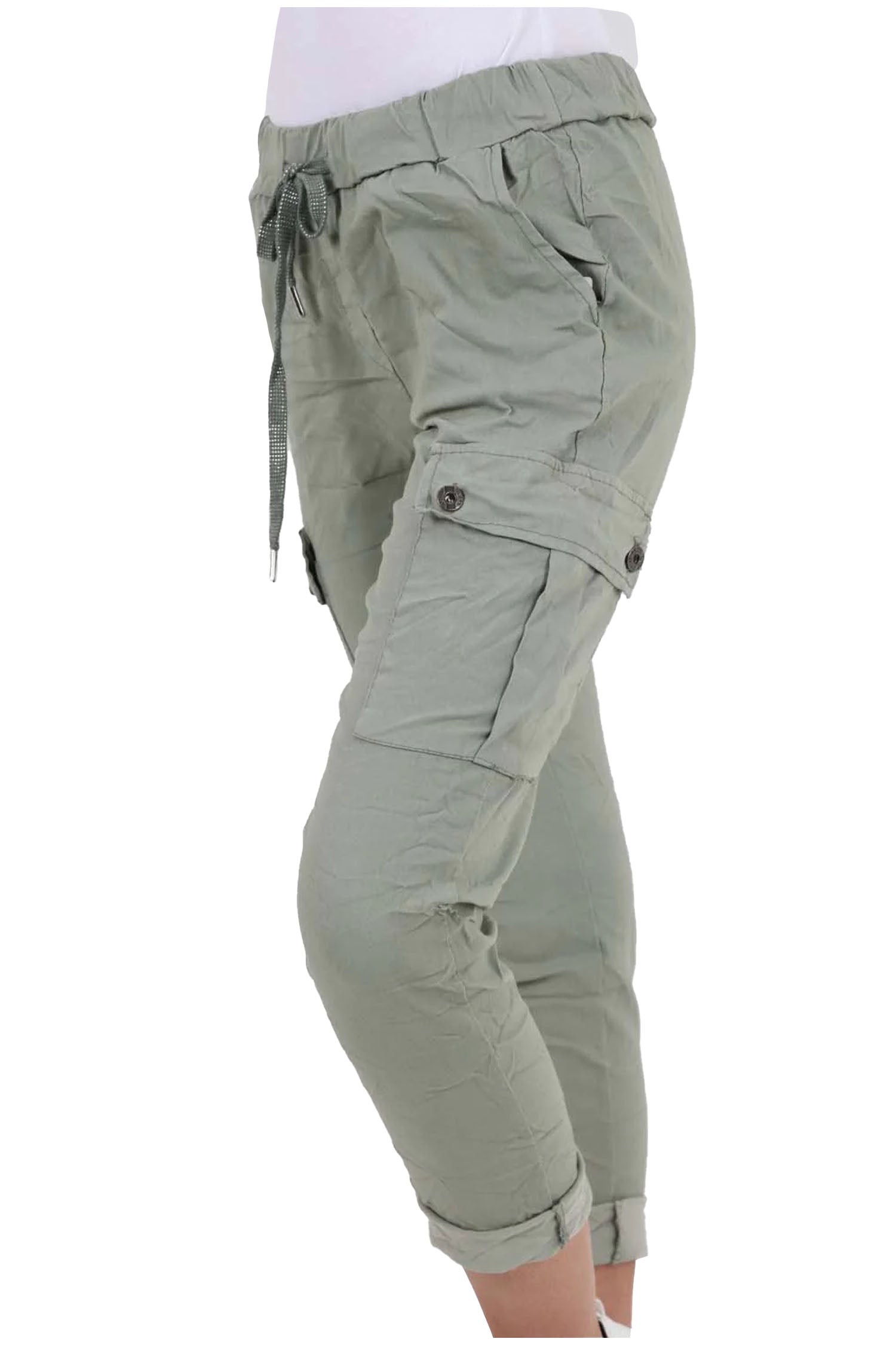 Italian Drawstring Waistband Magic Cargo Trouser - Khaki