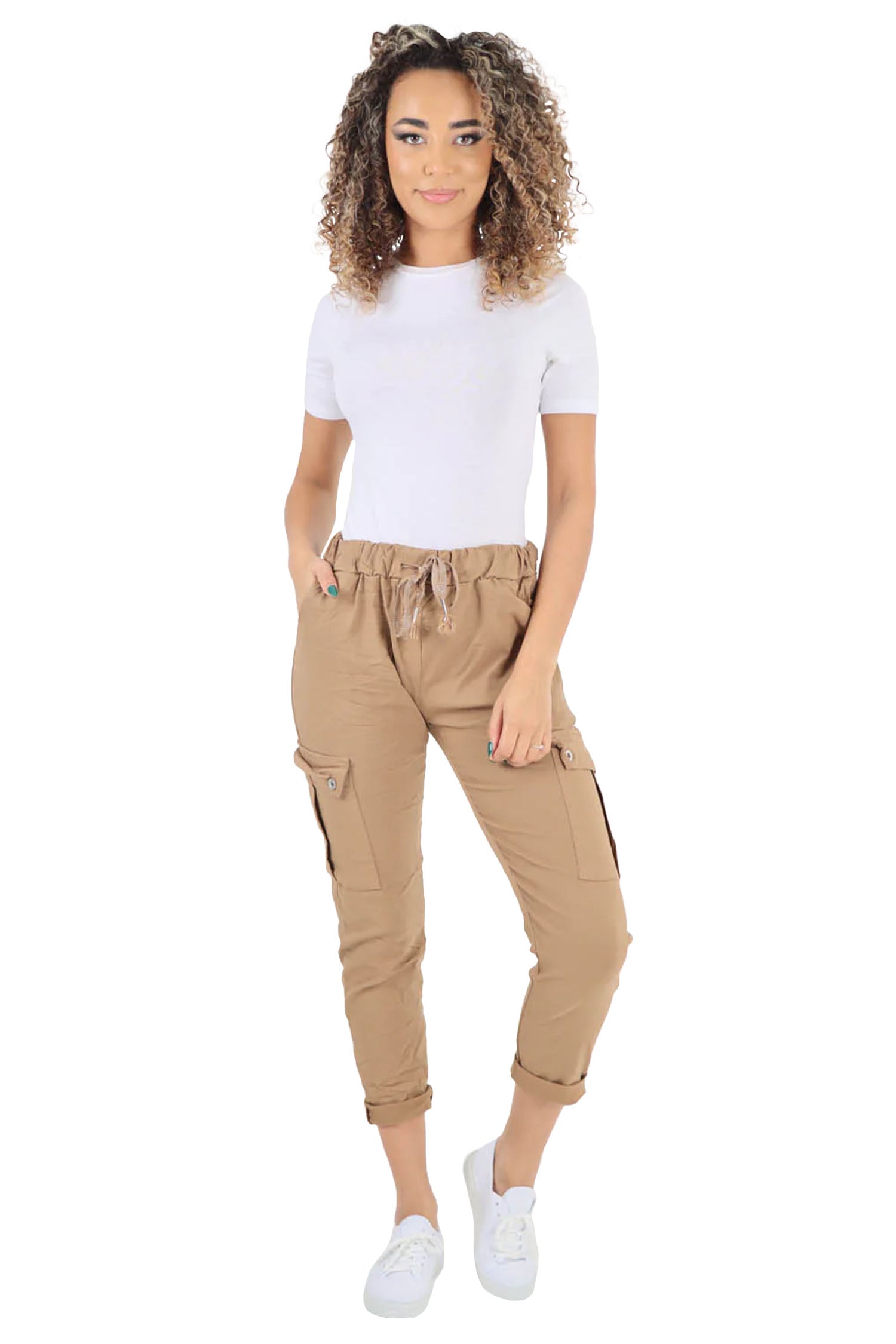 Italian Drawstring Waistband Magic Cargo Trouser - Light Brown