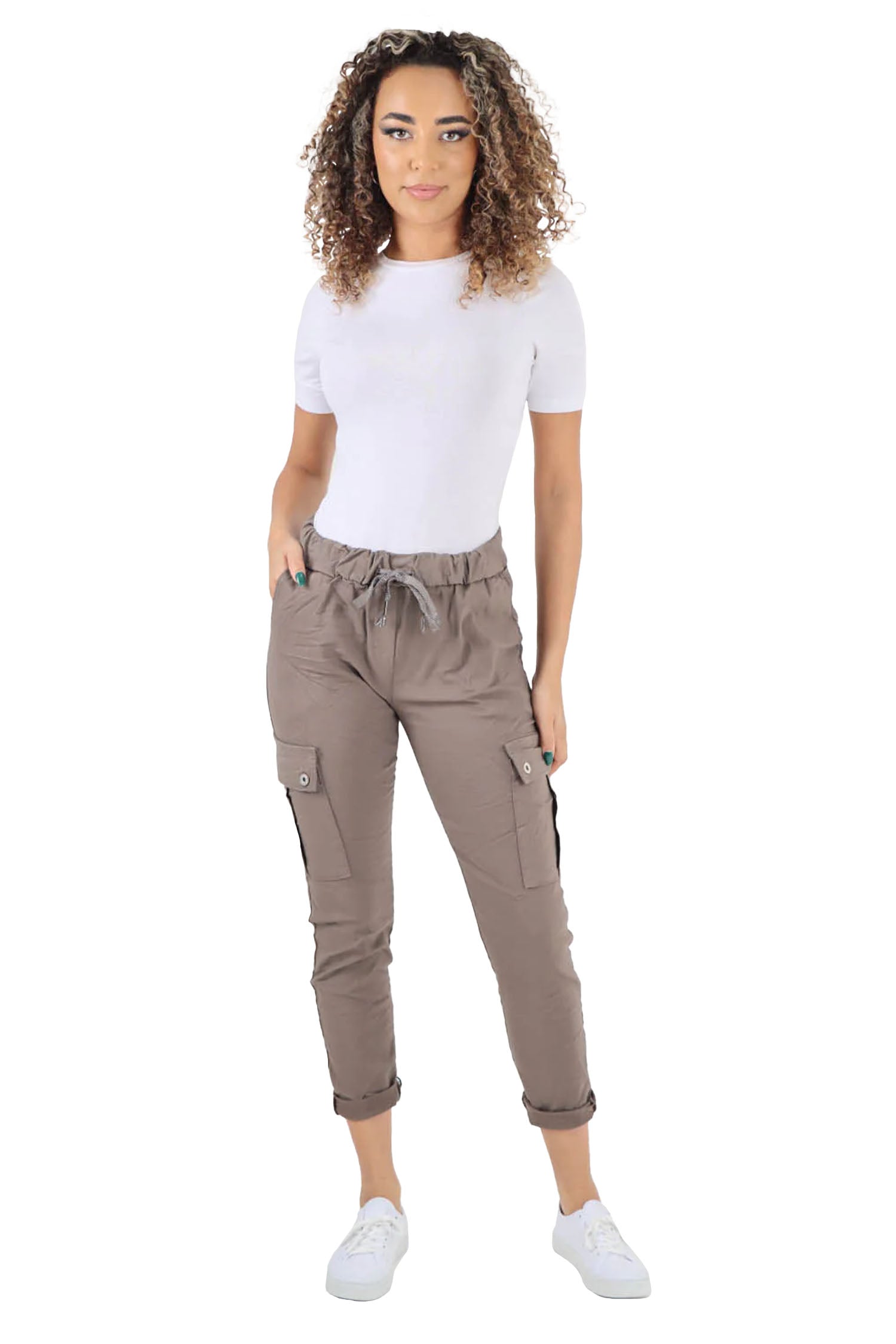 Italian Drawstring Waistband Magic Cargo Trouser - Mocha