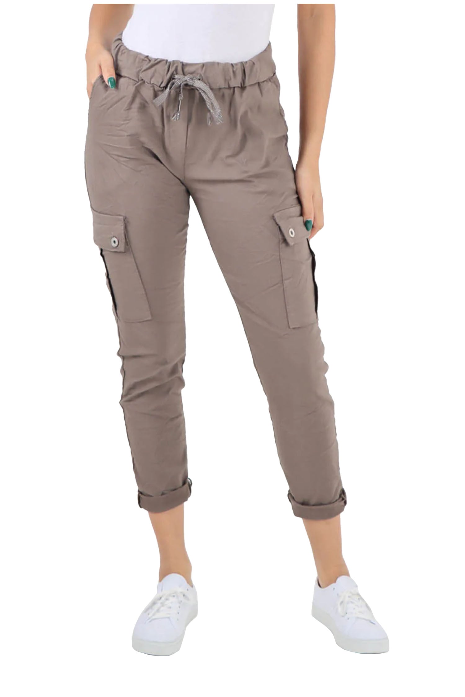 Italian Drawstring Waistband Magic Cargo Trouser - Mocha