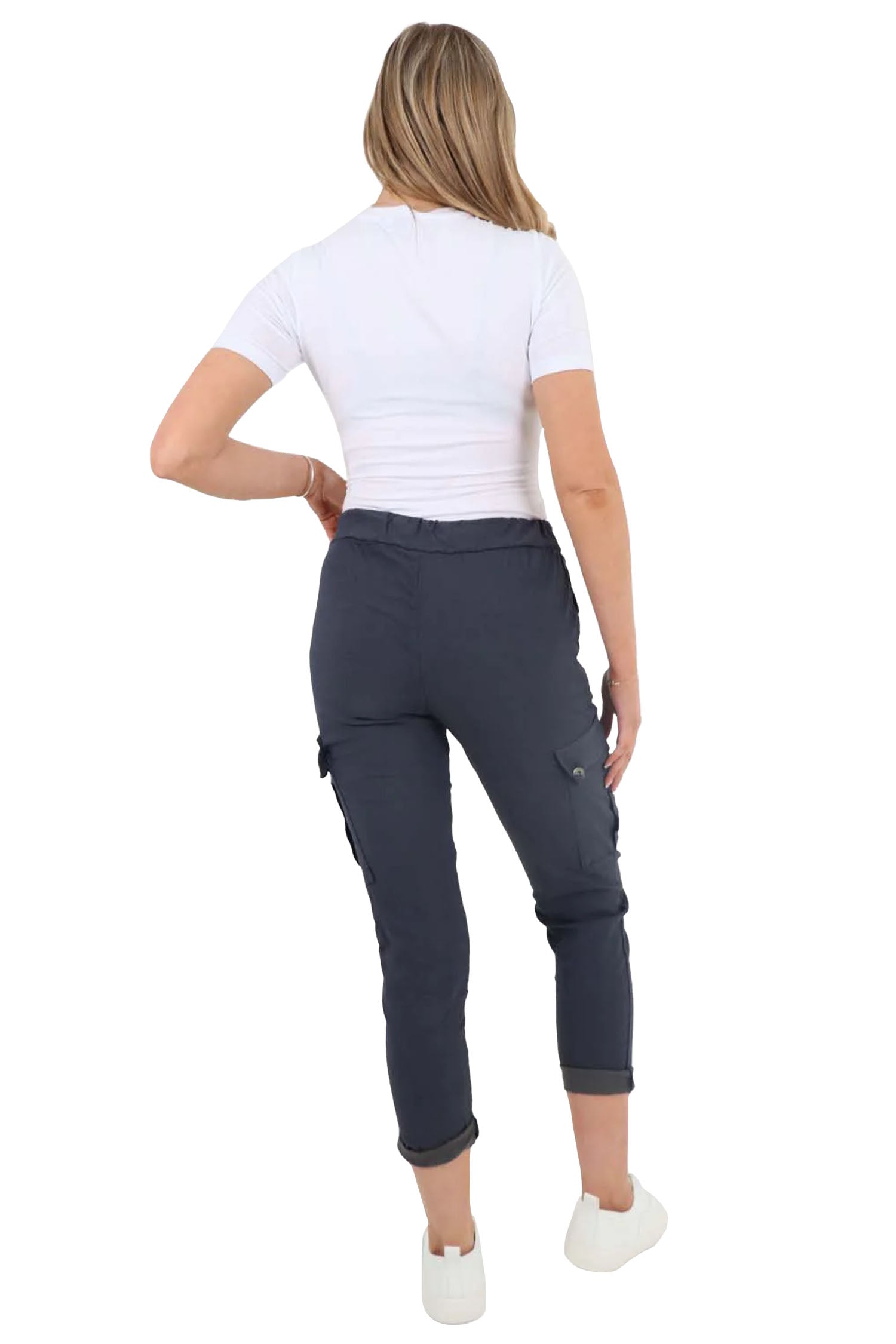 Italian Drawstring Waistband Magic Cargo Trouser - Navy Blue