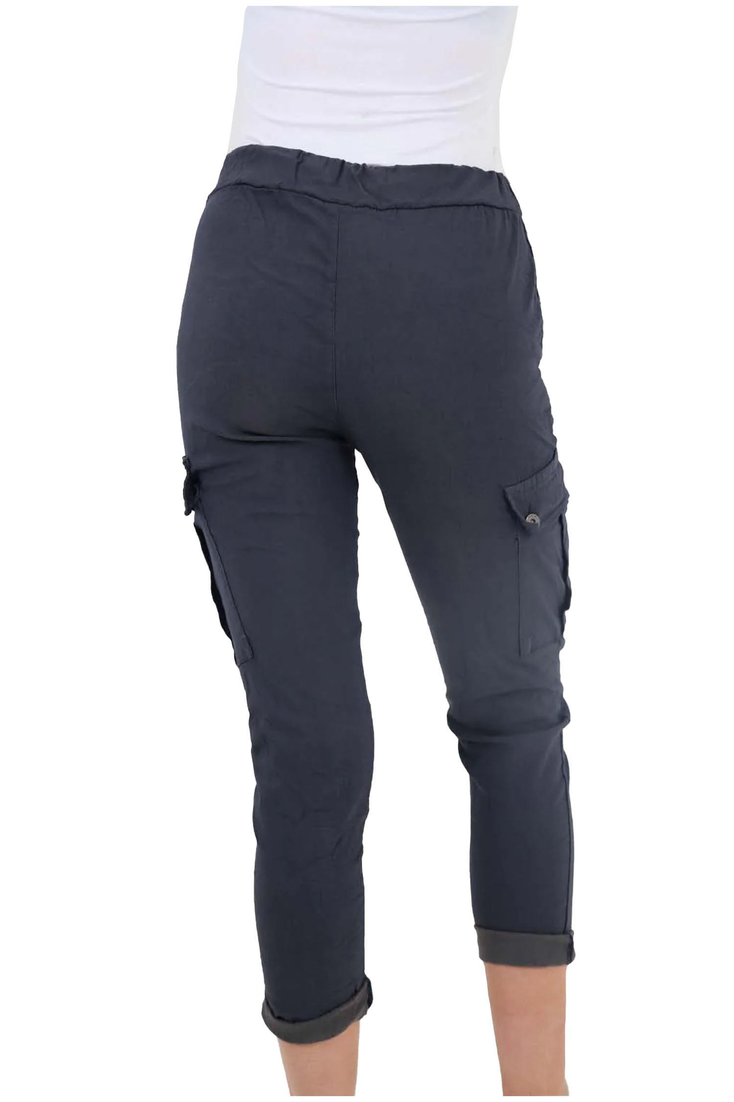 Italian Drawstring Waistband Magic Cargo Trouser - Navy Blue