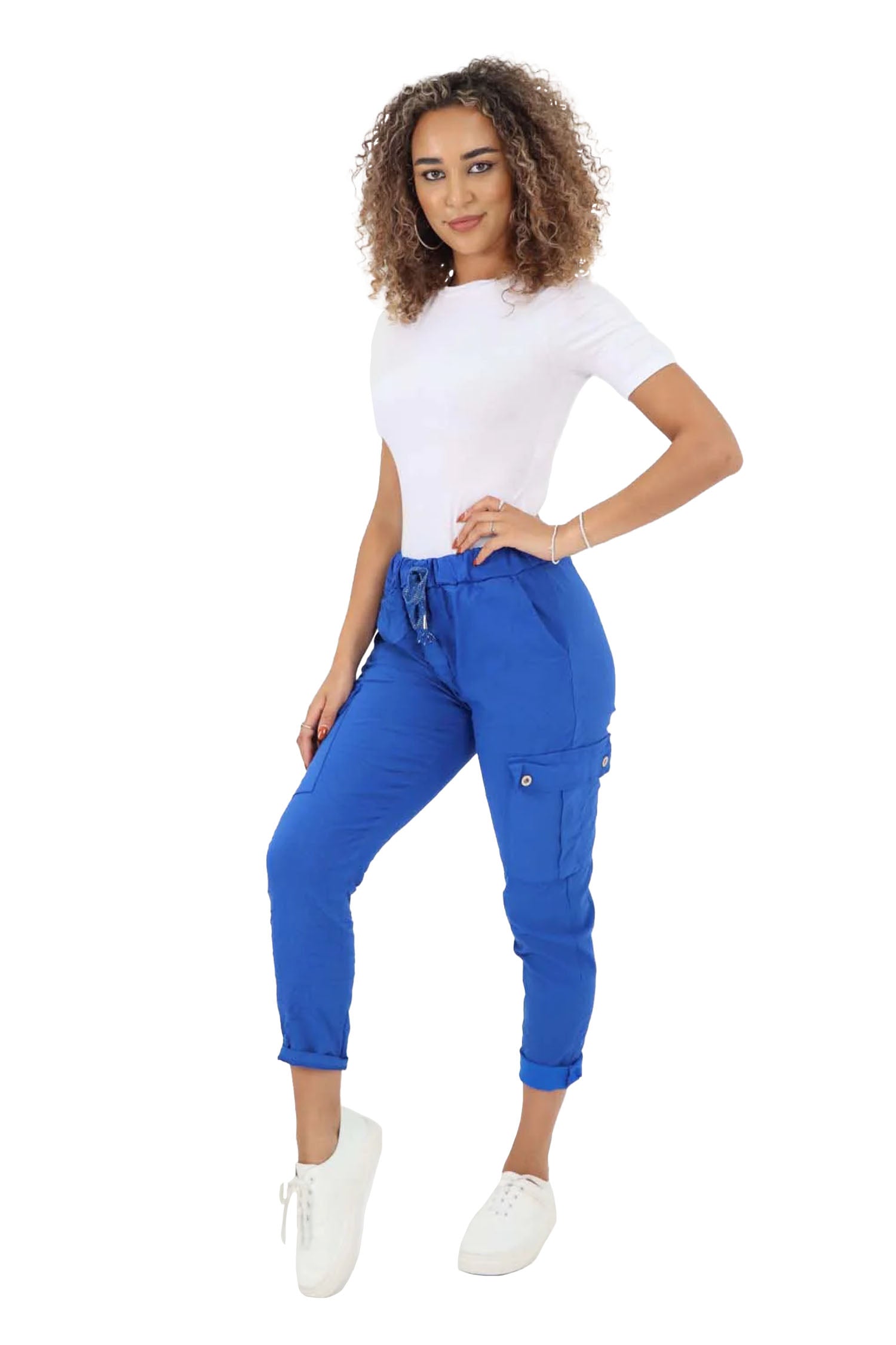 Italian Drawstring Waistband Magic Cargo Trouser - Royal Blue