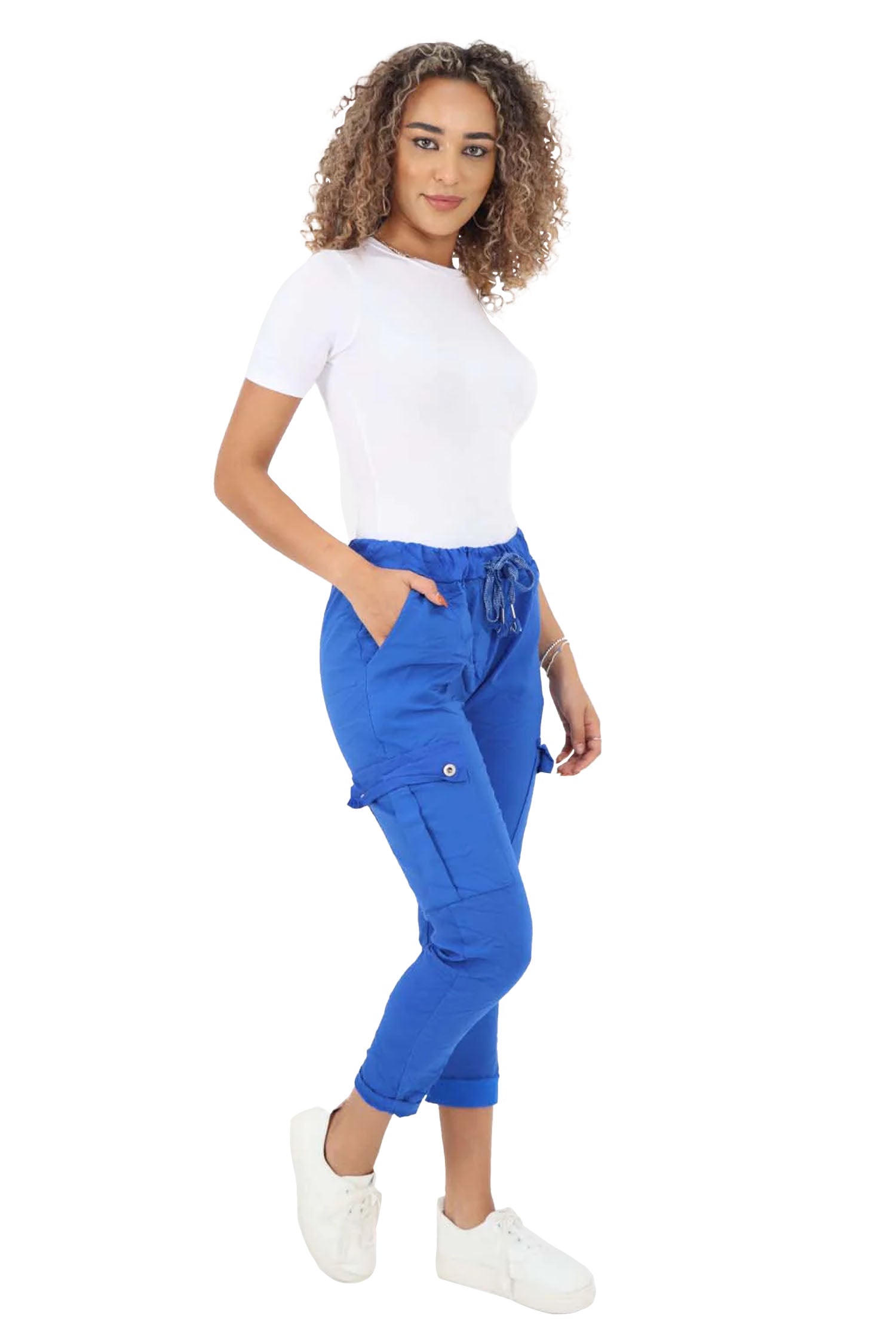 Italian Drawstring Waistband Magic Cargo Trouser - Royal Blue