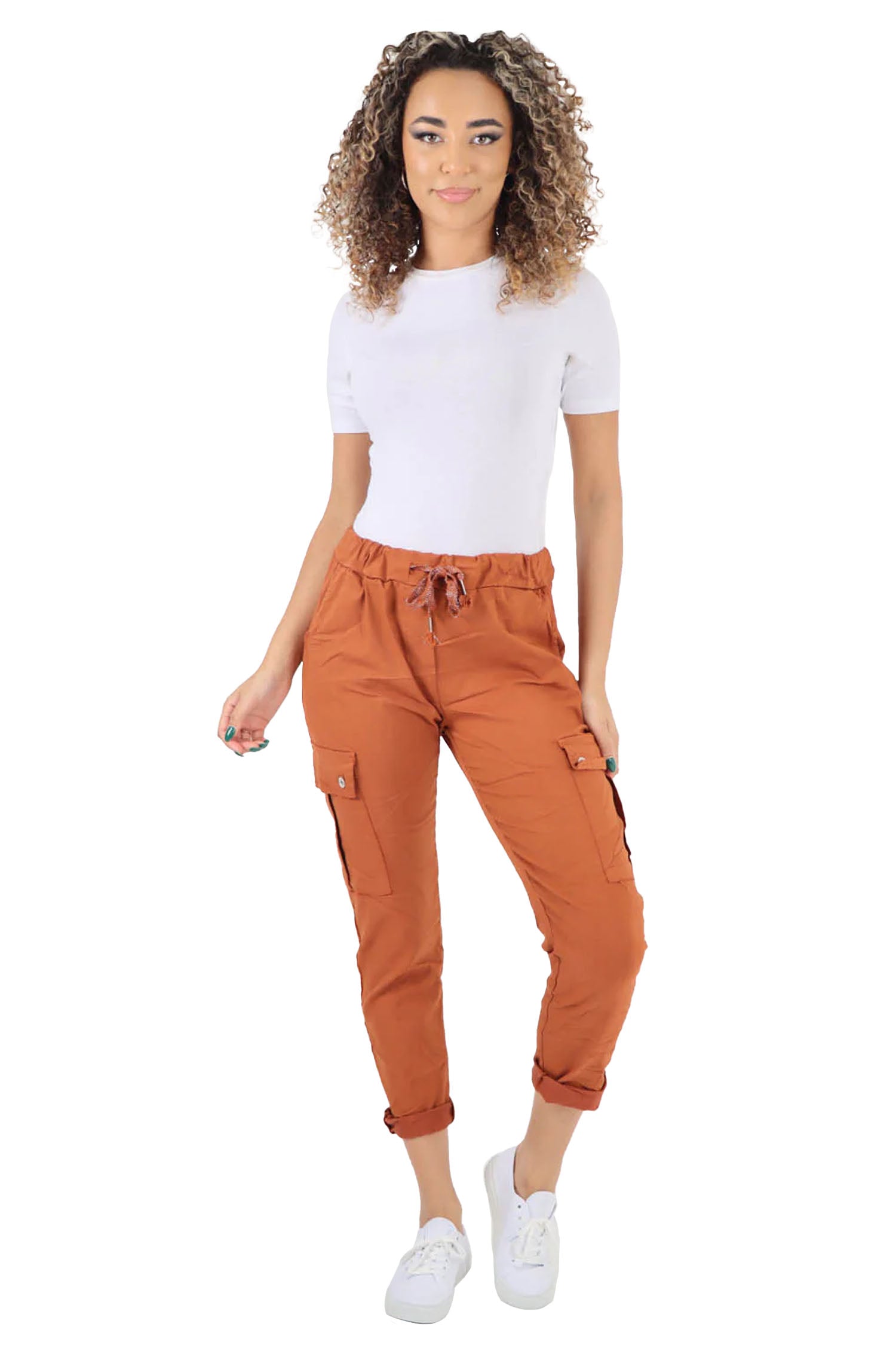 Italian Drawstring Waistband Magic Cargo Trouser - Rust