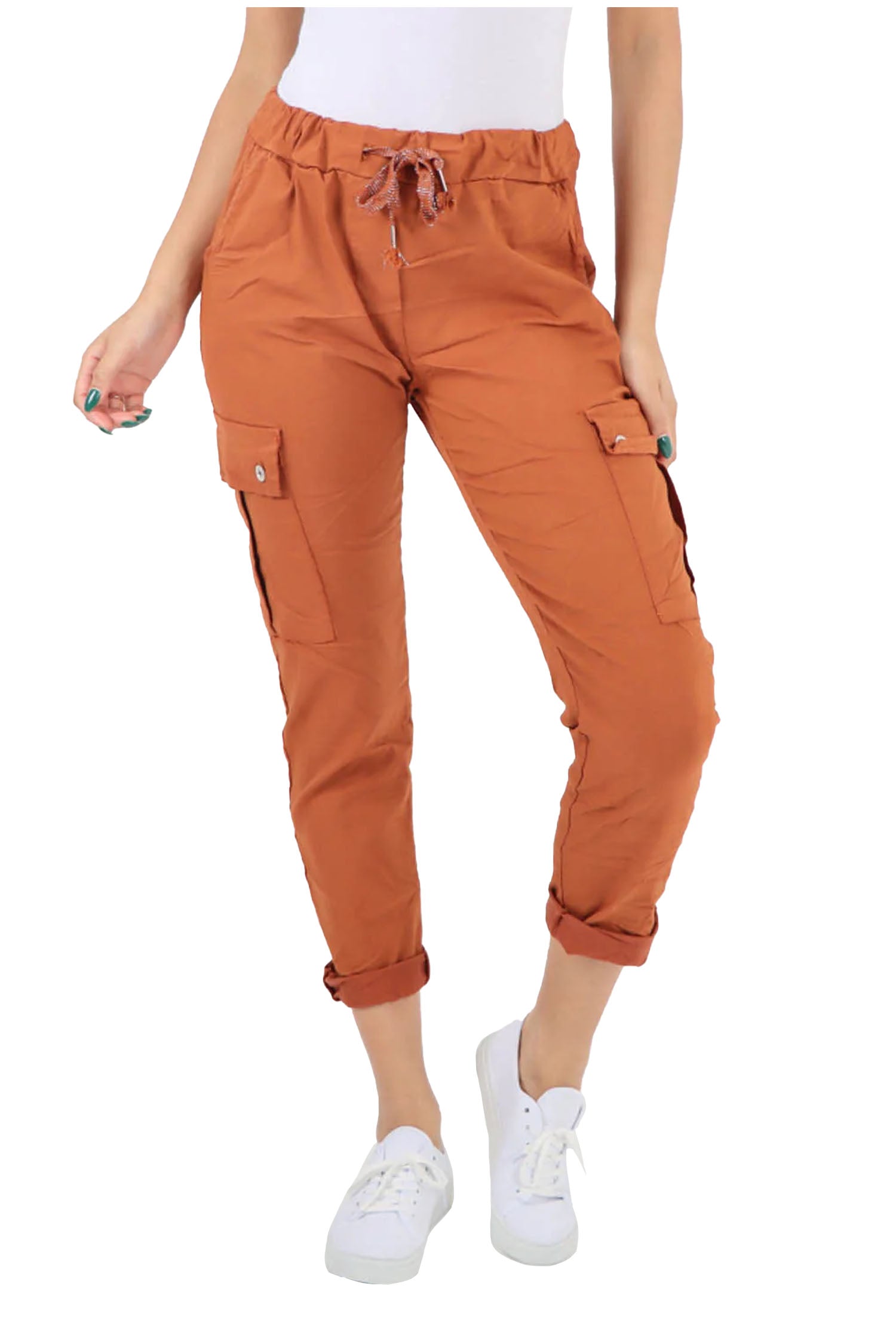 Italian Drawstring Waistband Magic Cargo Trouser - Rust