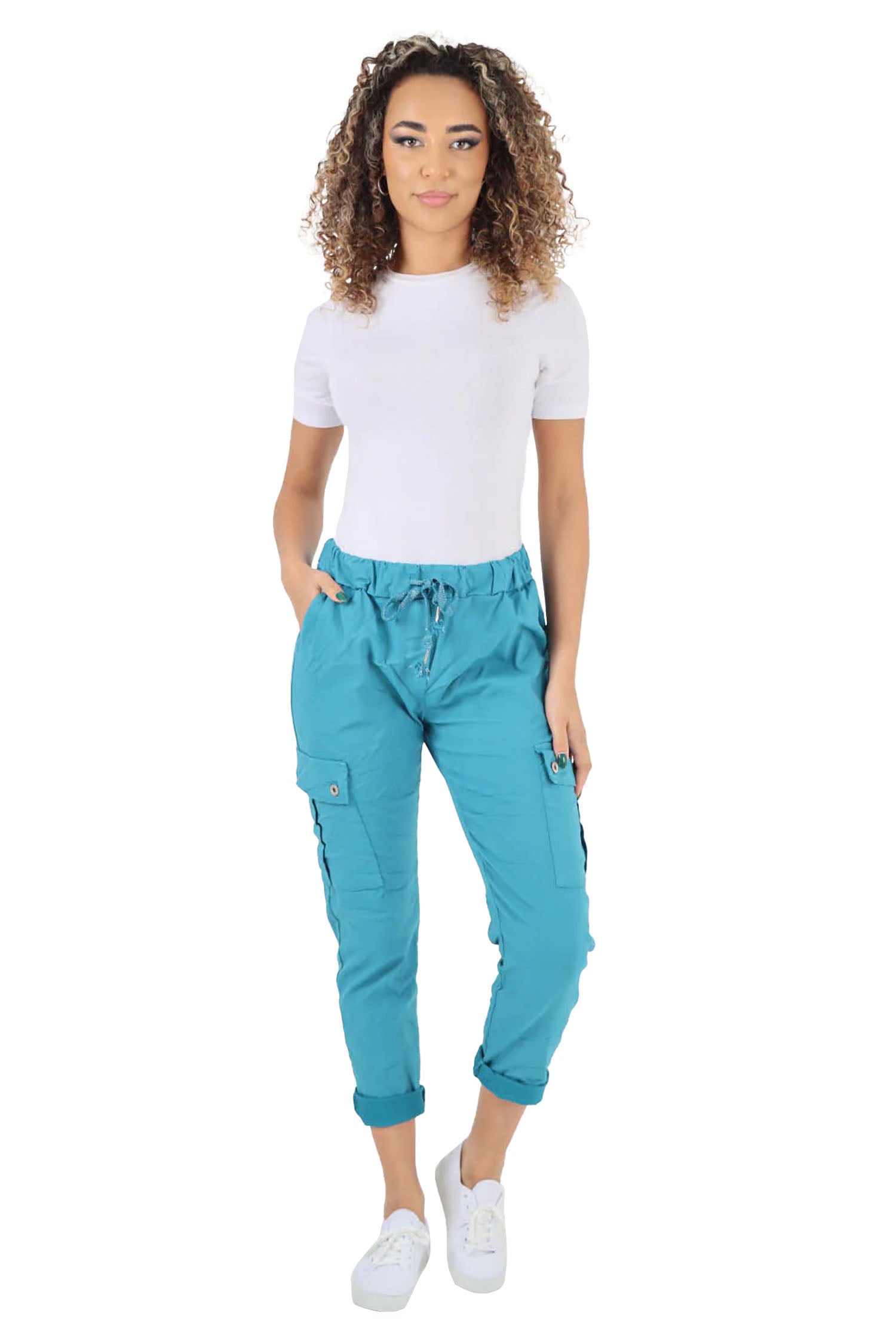 Italian Drawstring Waistband Magic Cargo Trouser - Teal