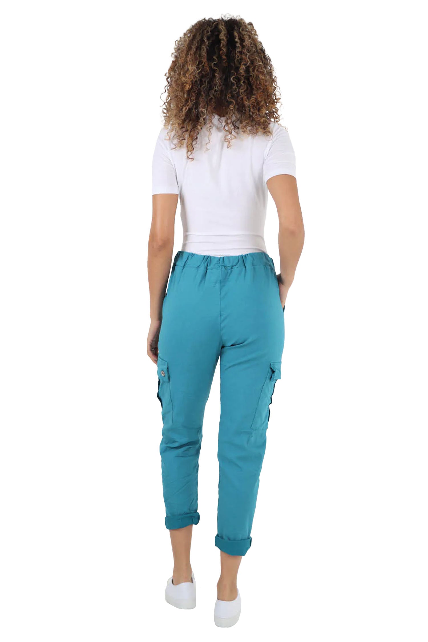 Italian Drawstring Waistband Magic Cargo Trouser - Teal