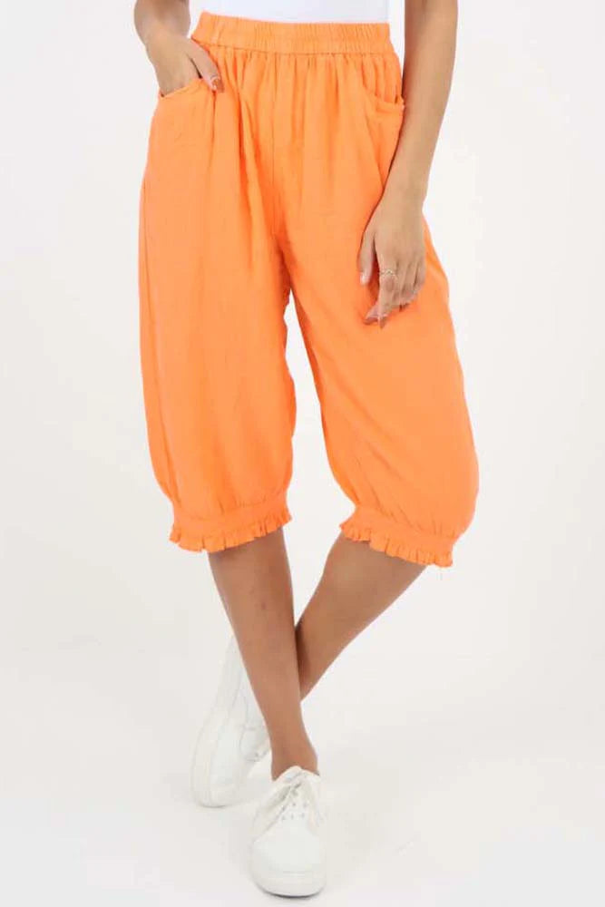 Italian Frill Hem 3/4 Linen Jogger - Orange