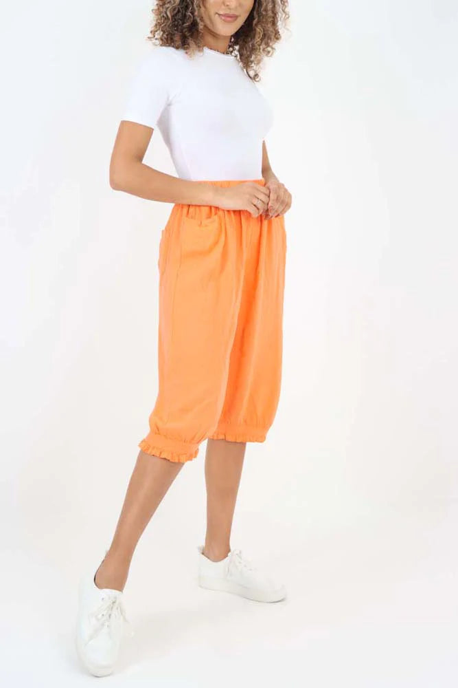 Italian Frill Hem 3/4 Linen Jogger - Orange