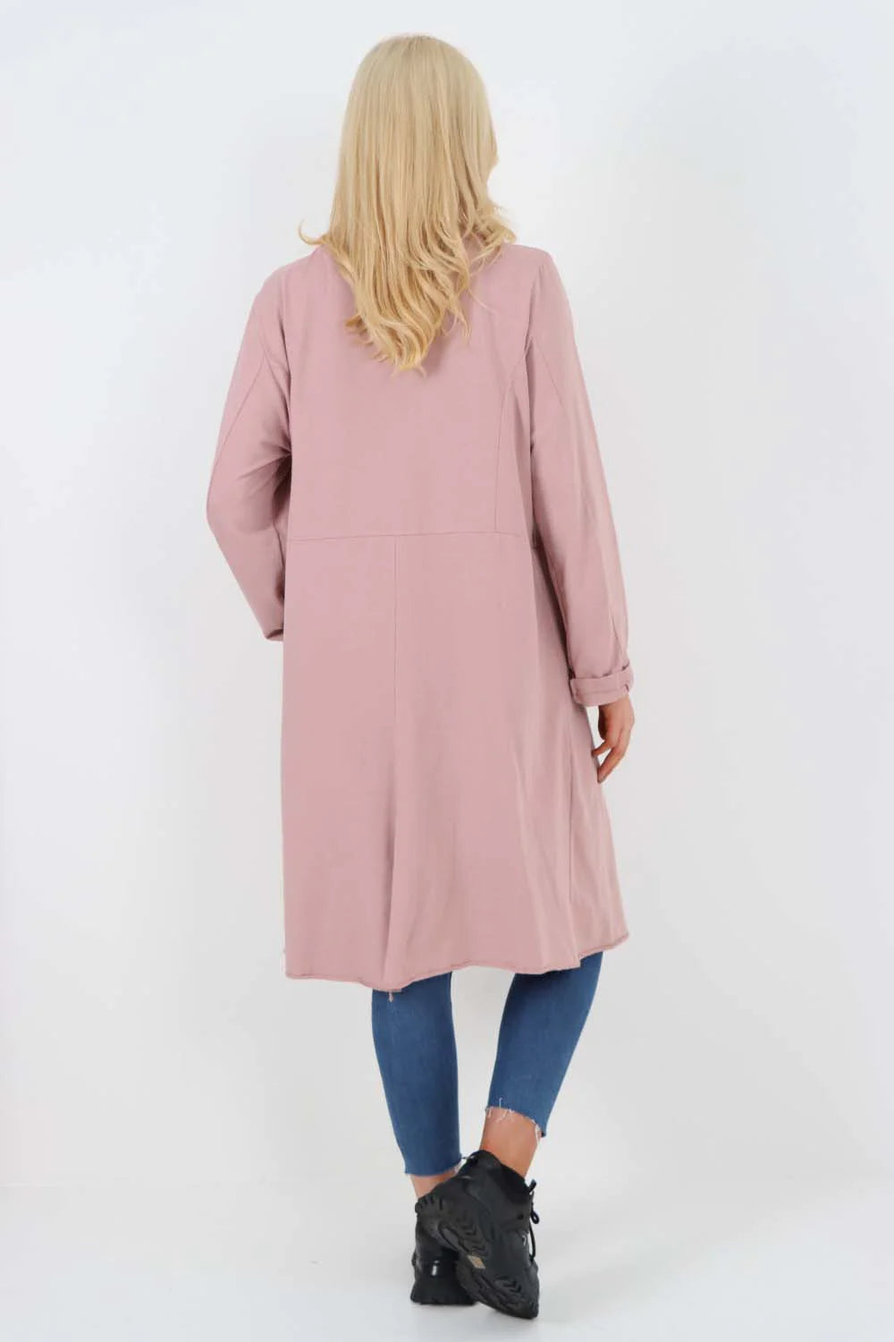 Italian Front Button Fastening Longline Cotton Cardigan - Baby Pink