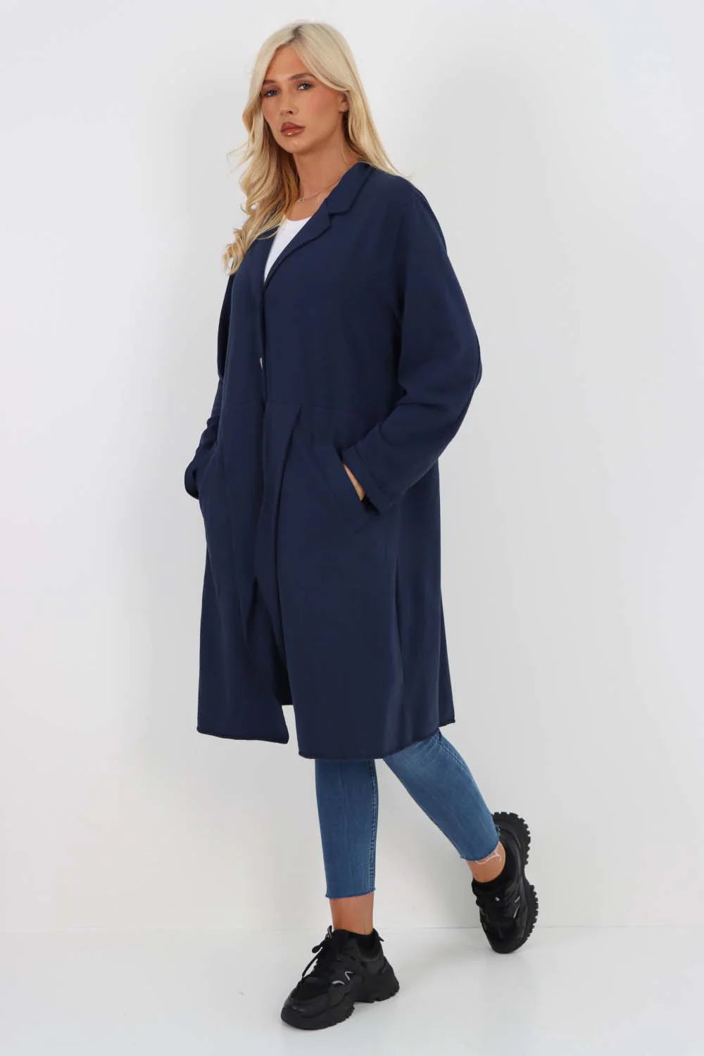 Italian Front Button Fastening Longline Cotton Cardigan - Blue