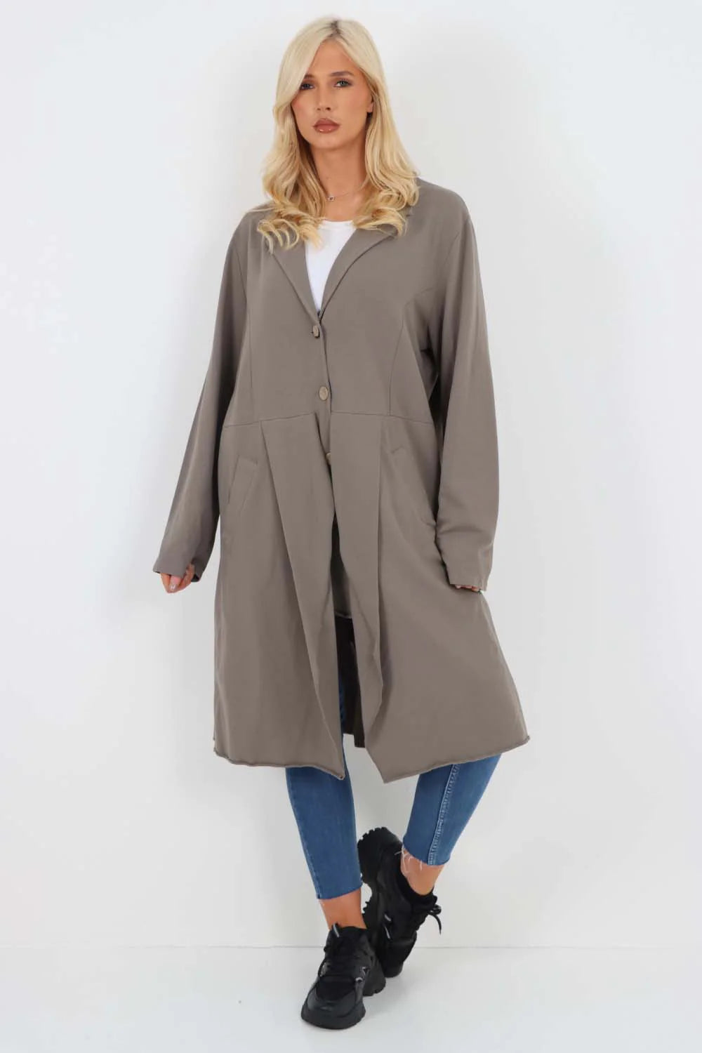 Italian Front Button Fastening Longline Cotton Cardigan - Charcoal