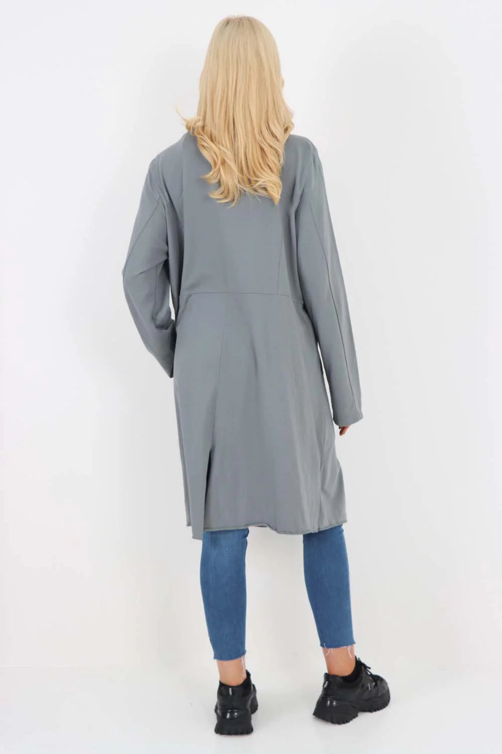 Italian Front Button Fastening Longline Cotton Cardigan - Dark Grey