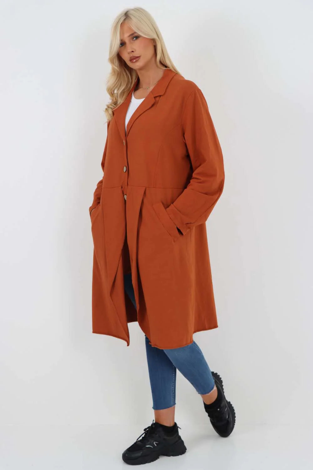 Italian Front Button Fastening Longline Cotton Cardigan - Orange