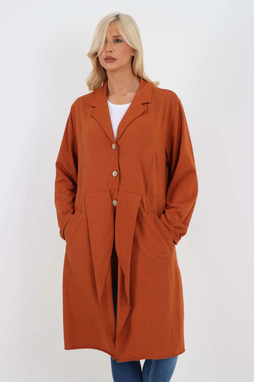 Italian Front Button Fastening Longline Cotton Cardigan - Orange