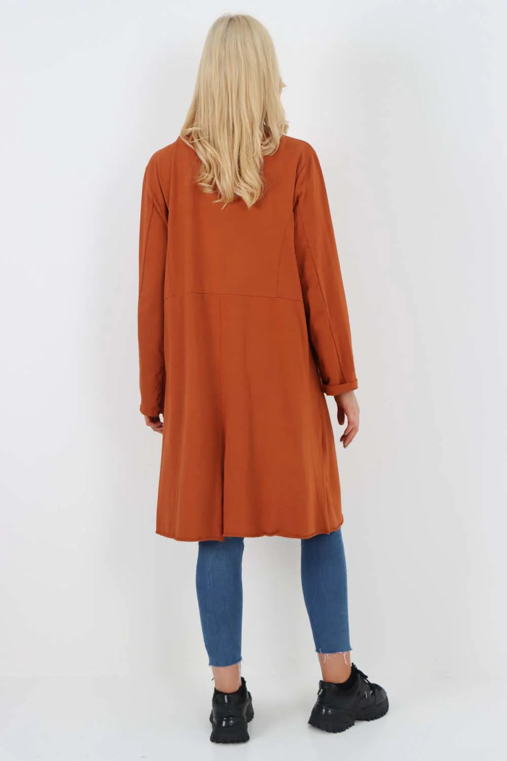 Italian Front Button Fastening Longline Cotton Cardigan - Orange