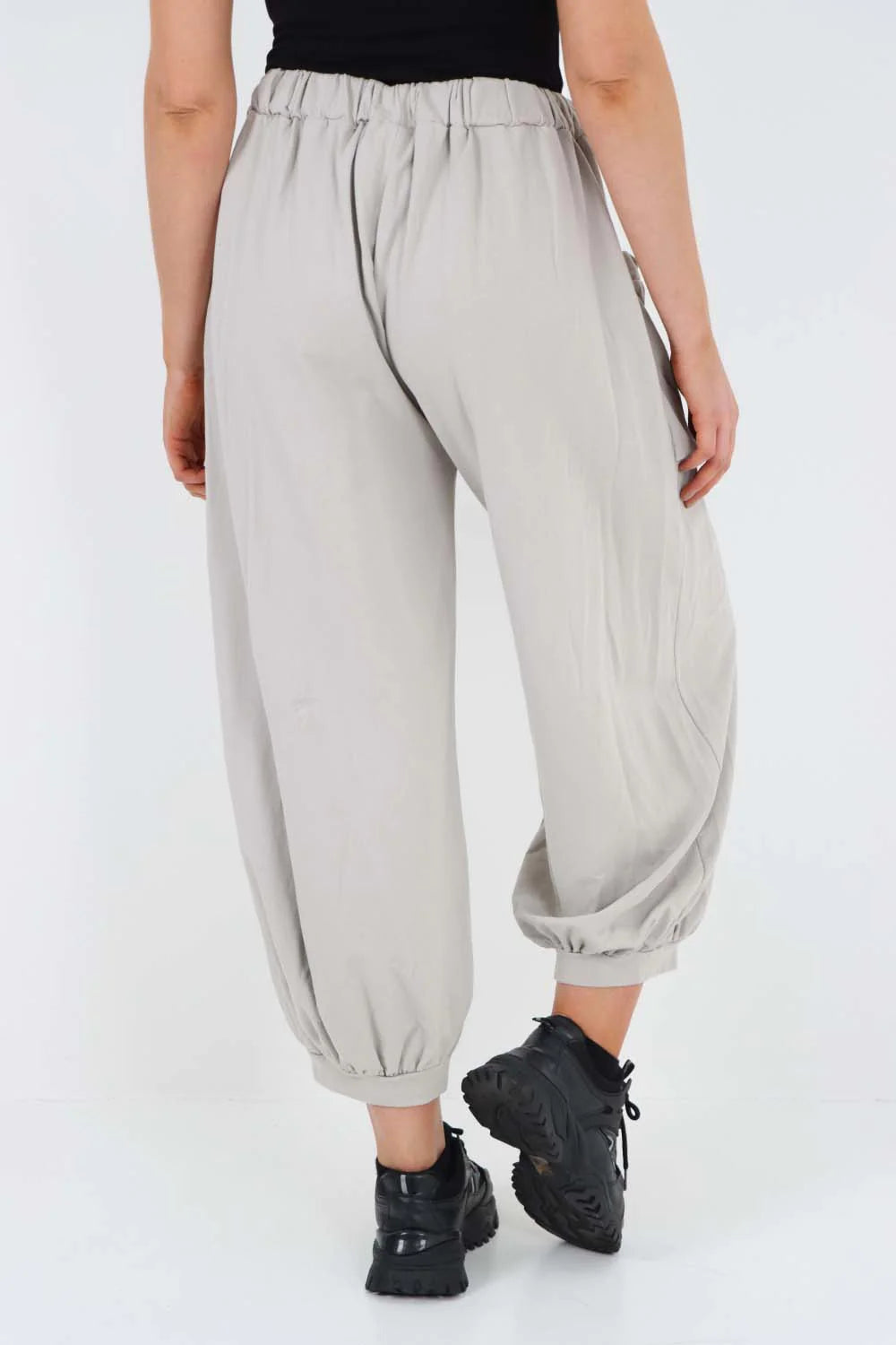 Italian Drawstring Cotton Harem Trousers With Side Pockets - Grey