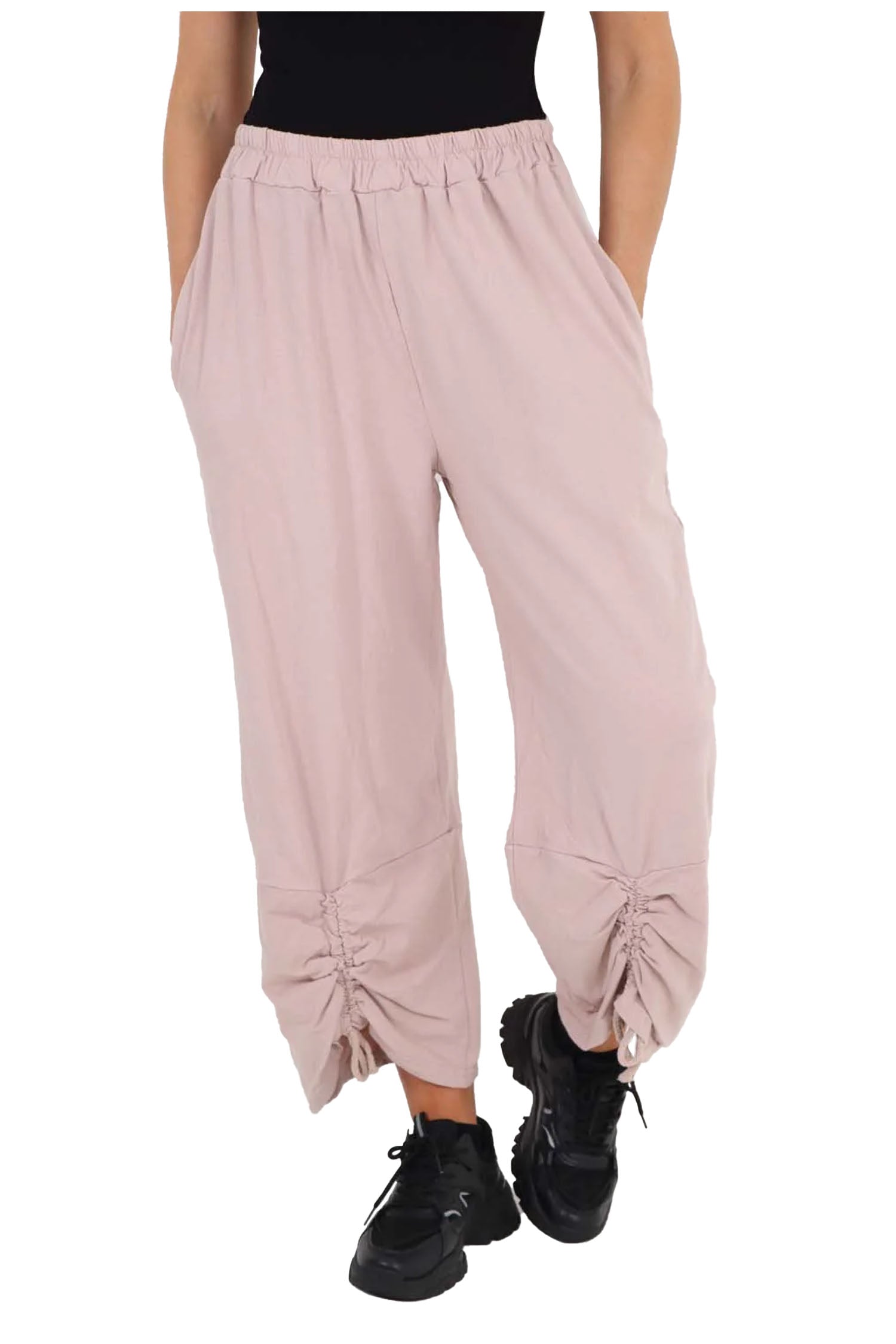 Italian Drawstring Hem Cotton Trousers With Side Pockets - Baby Pink