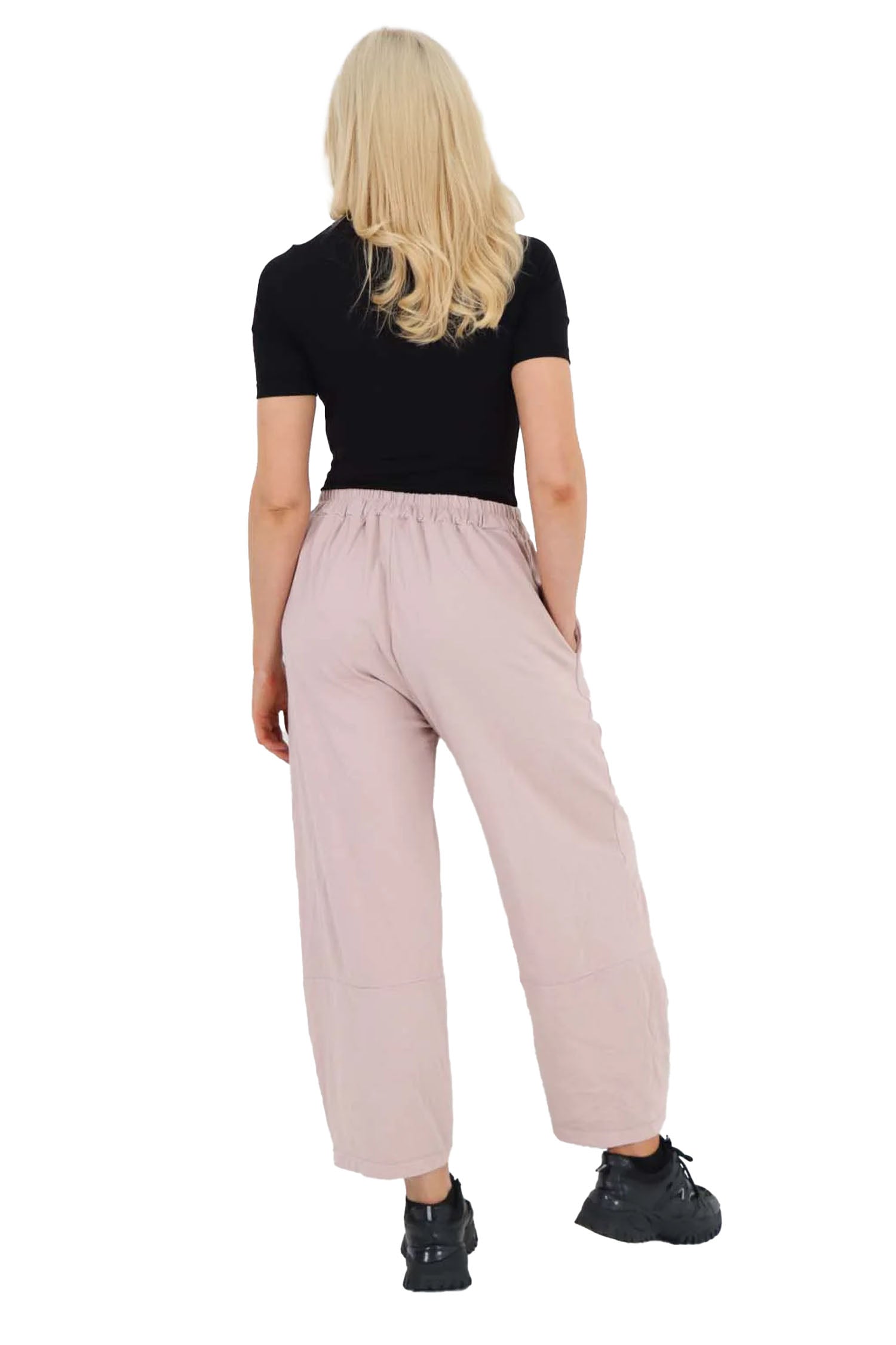 Italian Drawstring Hem Cotton Trousers With Side Pockets - Baby Pink